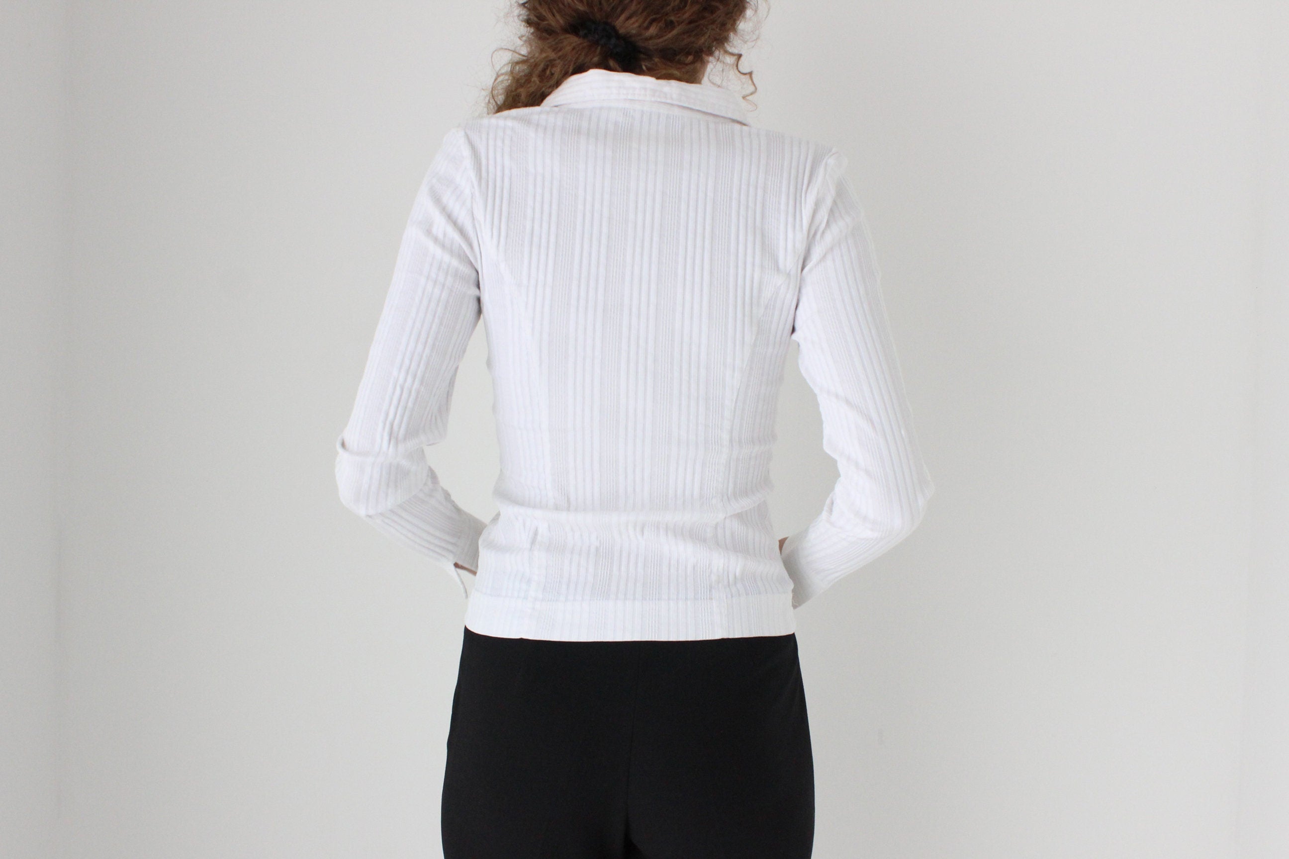 Y2K Stretch Textured Sexy Fitted Collared Shirt Top