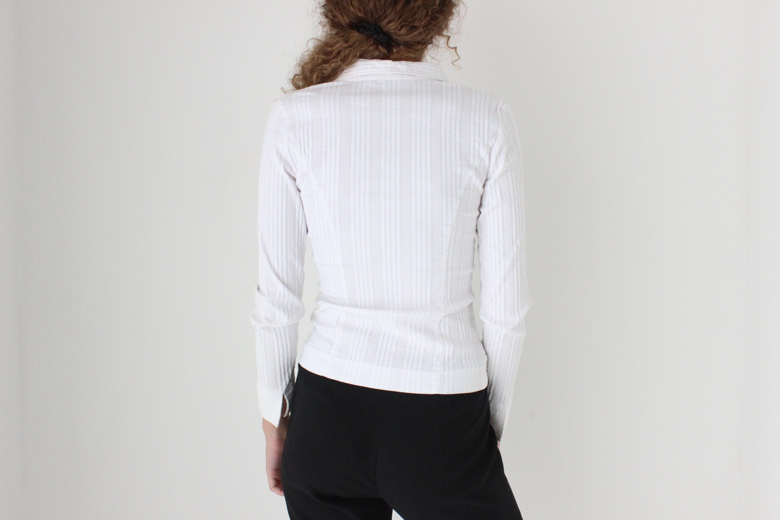 Y2K Stretch Textured Sexy Fitted Collared Shirt Top