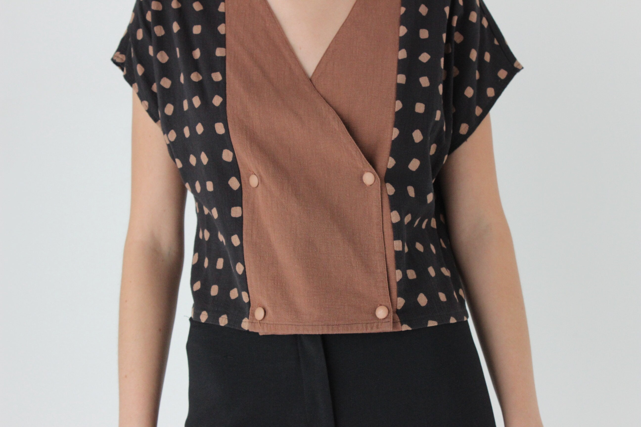 90s French Vintage Cotton Polka Dot Crop Top