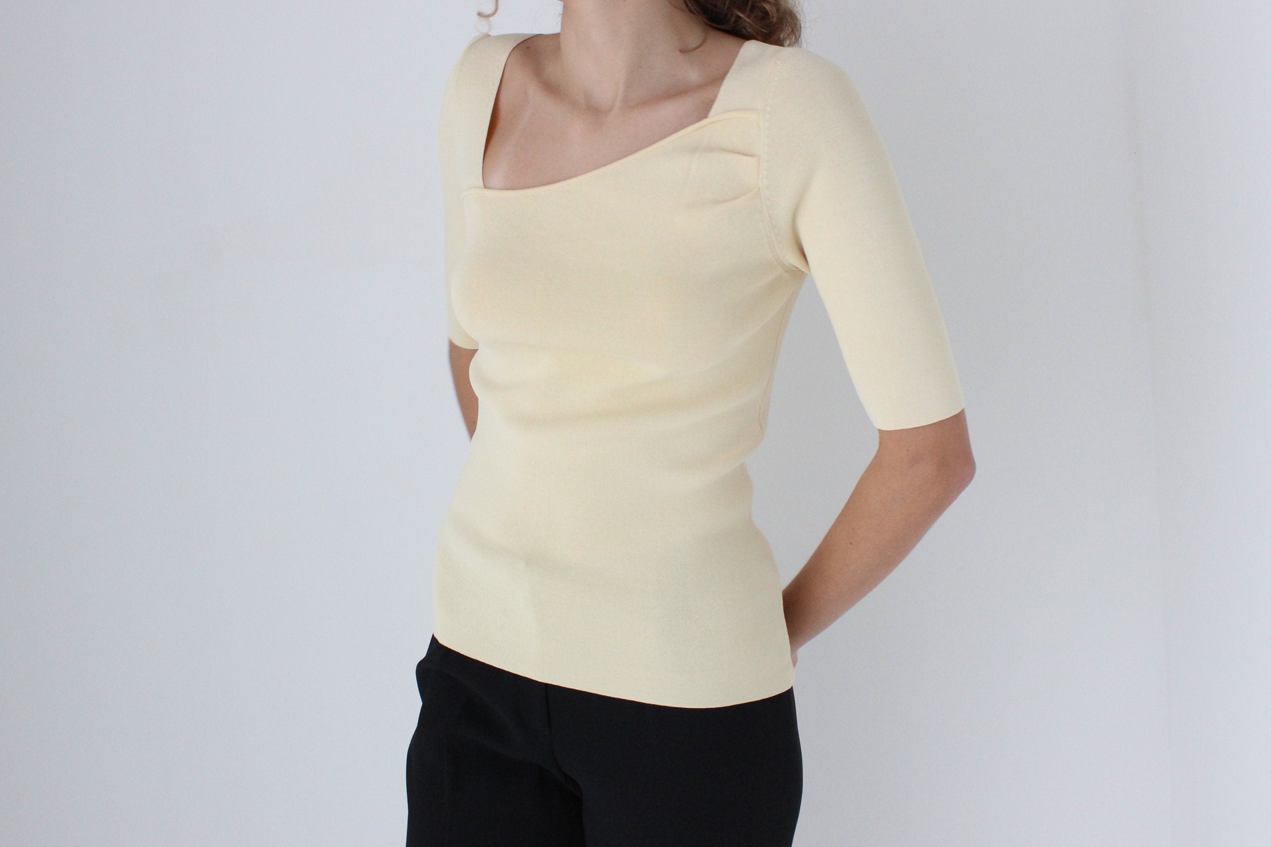 Y2K Asymmetric Stretch Fitted Pastel Knit Top by Cue