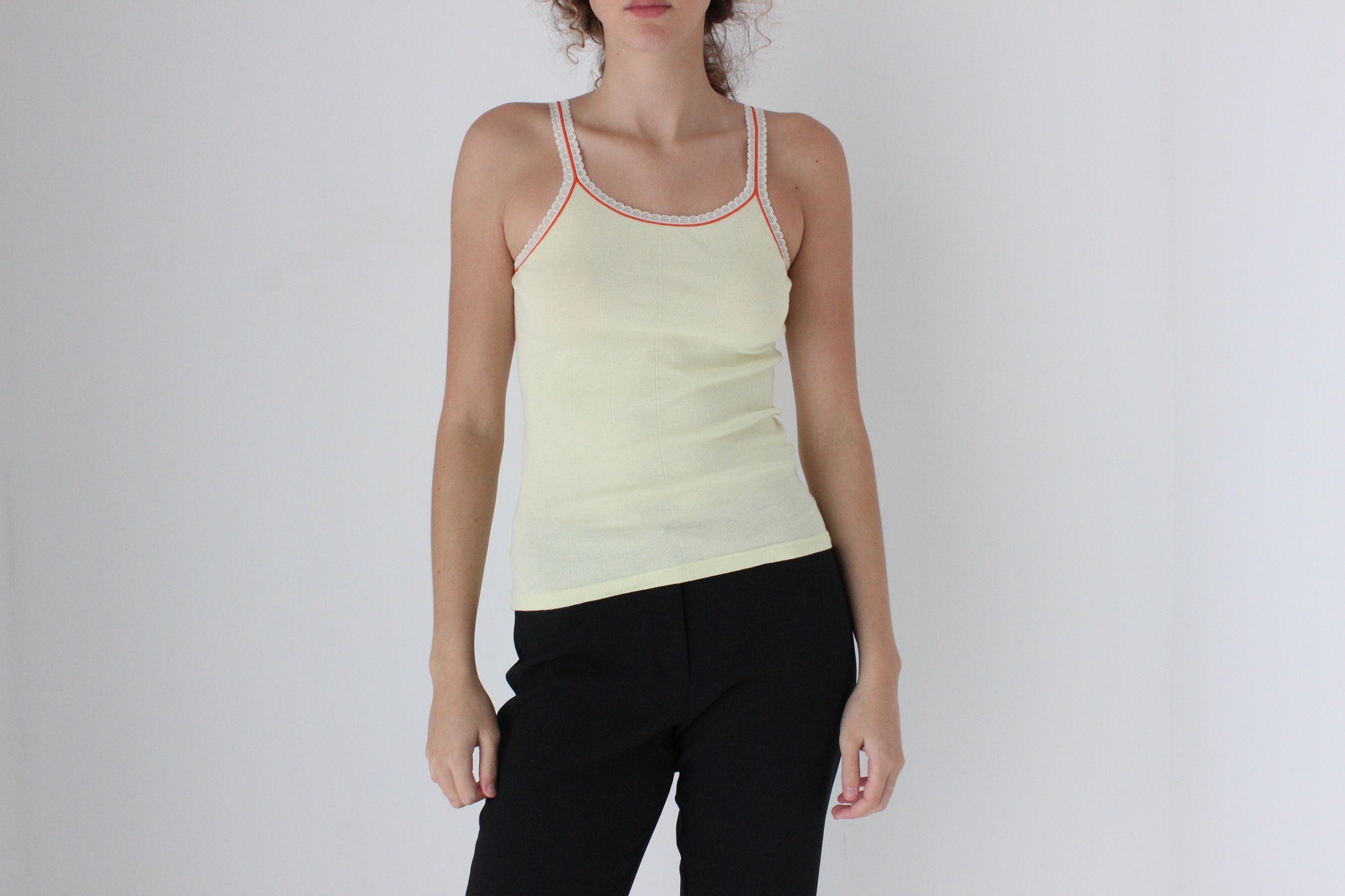 90s Stretch Cotton Pale Yellow Target Tank