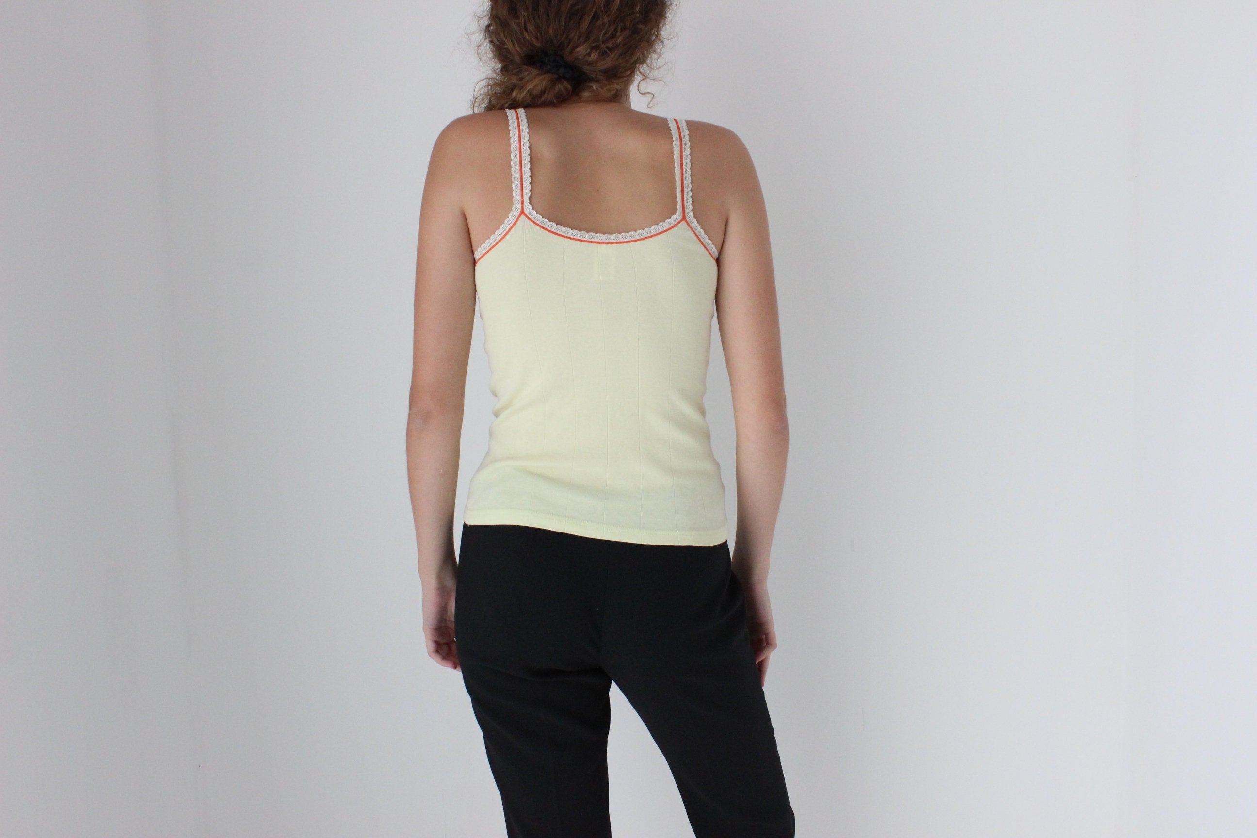90s Stretch Cotton Pale Yellow Target Tank