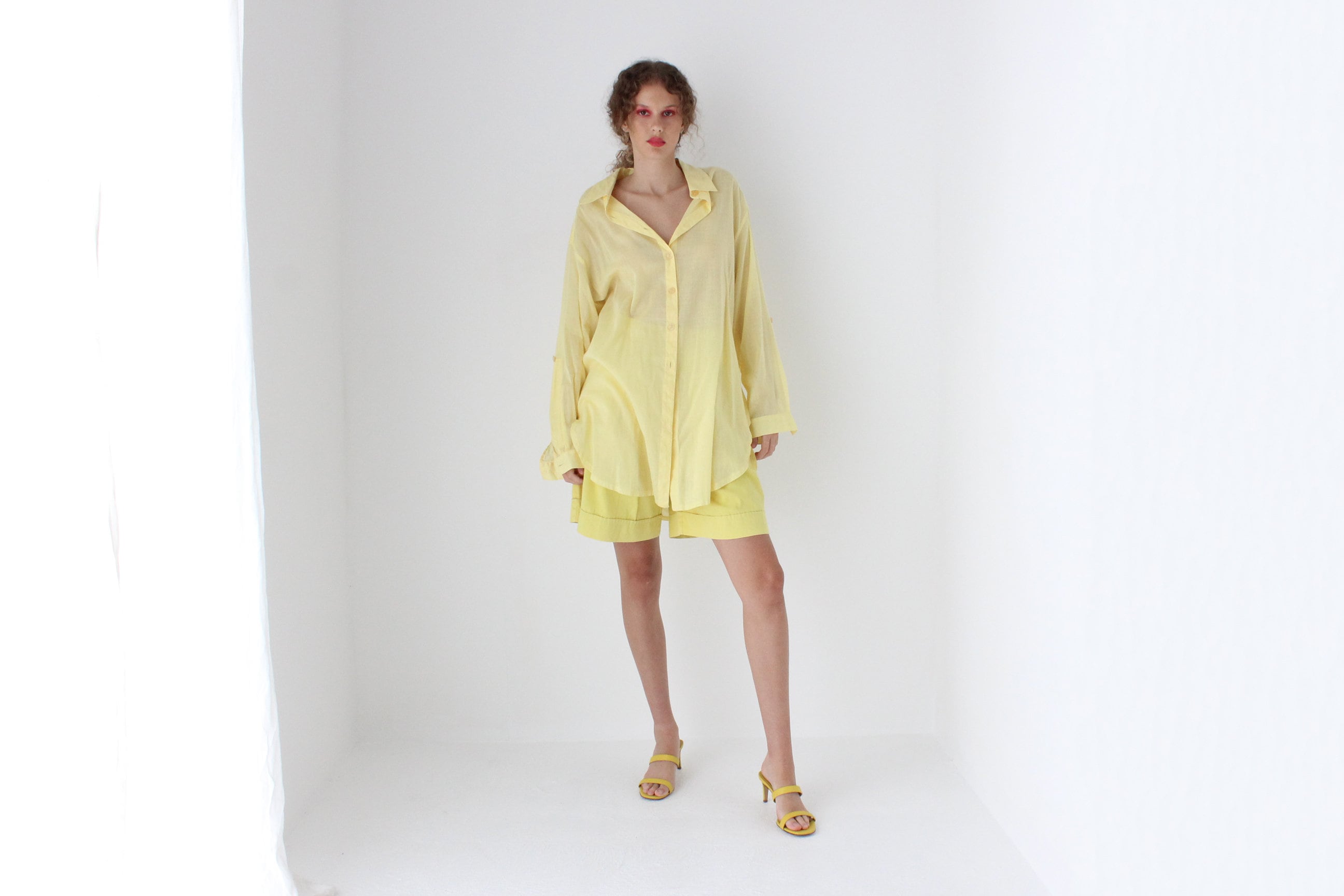 Premium Designer Mansur Gavriel Minimal Yellow Open Toe Heels ~ Euro 40