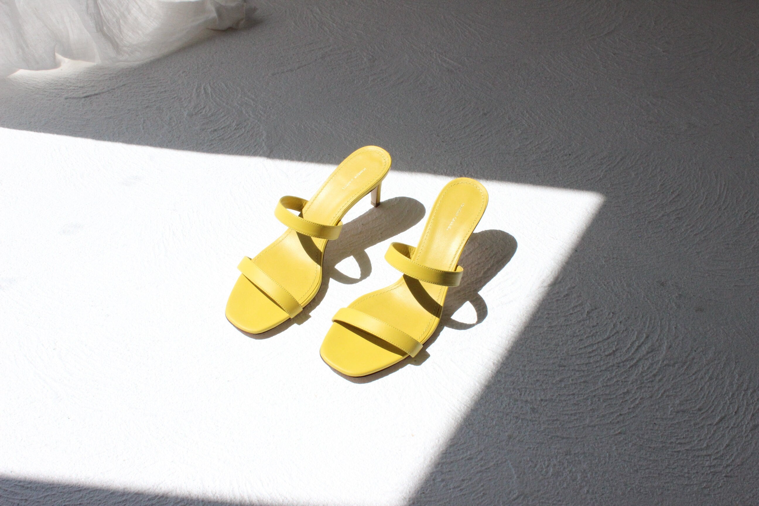 Premium Designer Mansur Gavriel Minimal Yellow Open Toe Heels ~ Euro 40