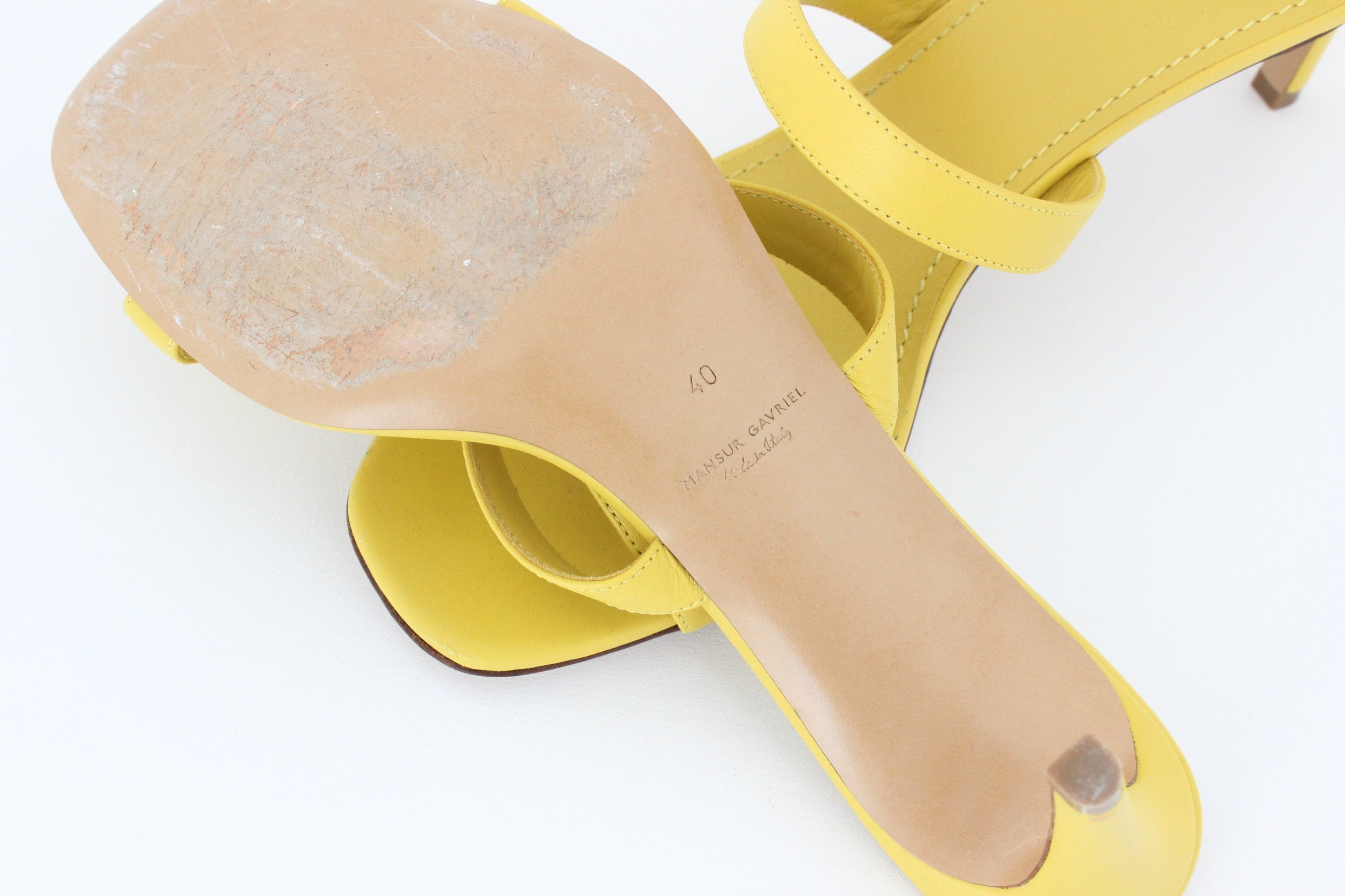 Premium Designer Mansur Gavriel Minimal Yellow Open Toe Heels ~ Euro 40