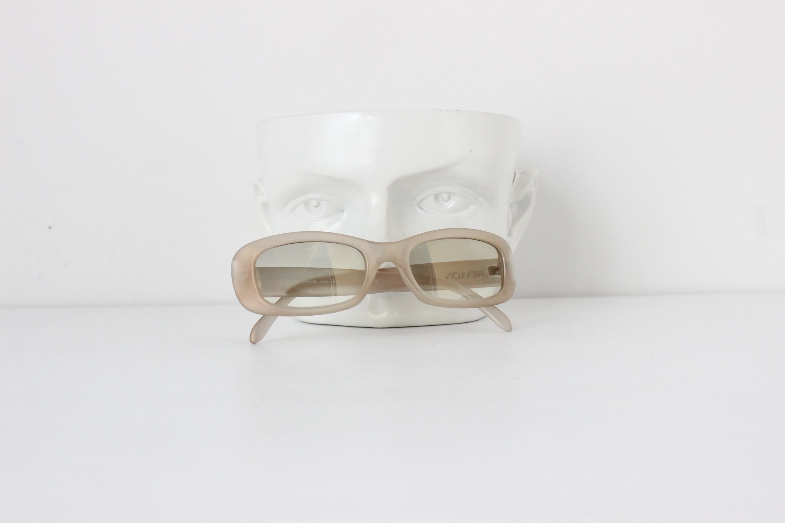 Y2K Revlon Iridescent Gold Rectangular Vintage Sunglasses - Made in Italy