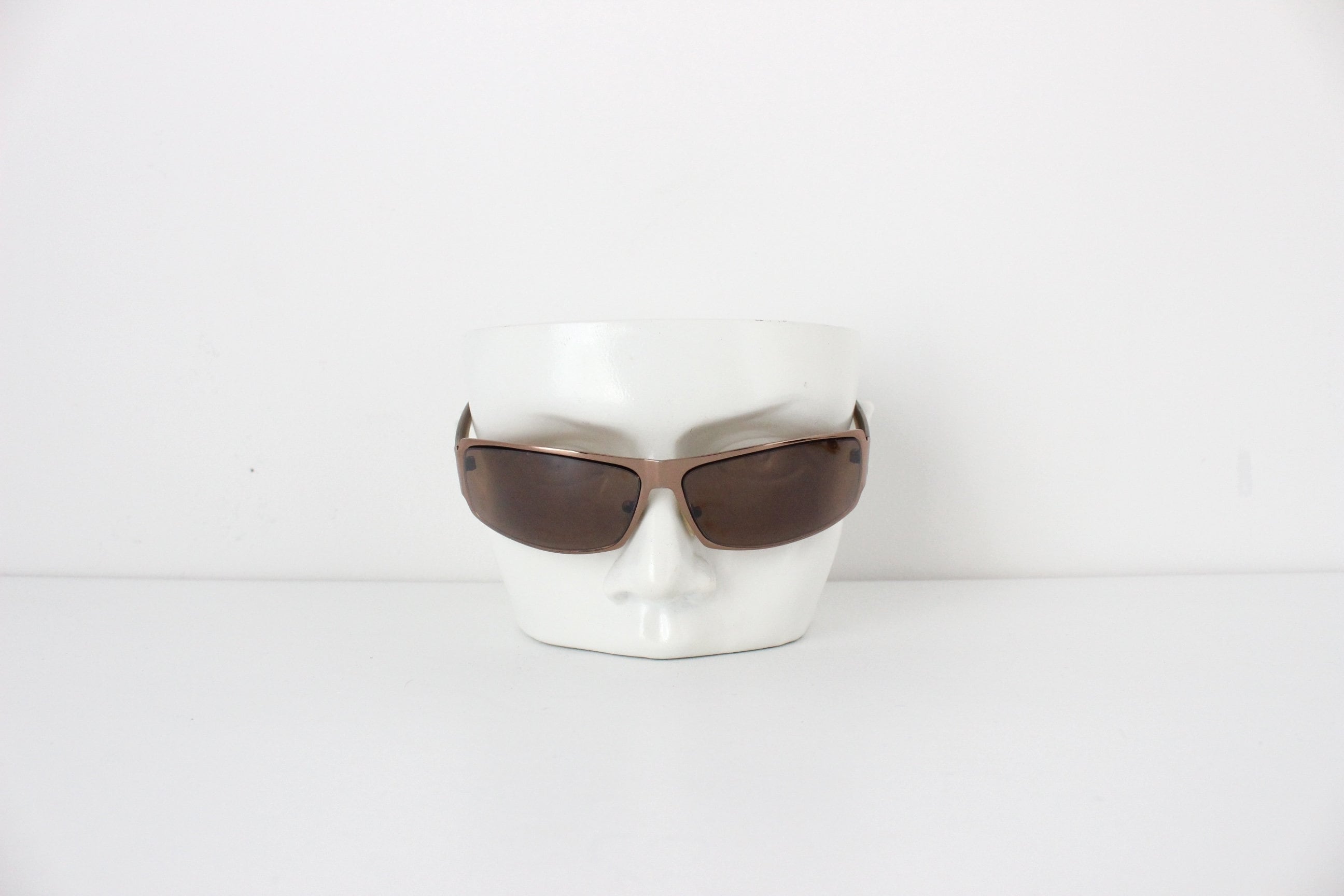 Y2K Bronze Metal Wraparound Sunglasses