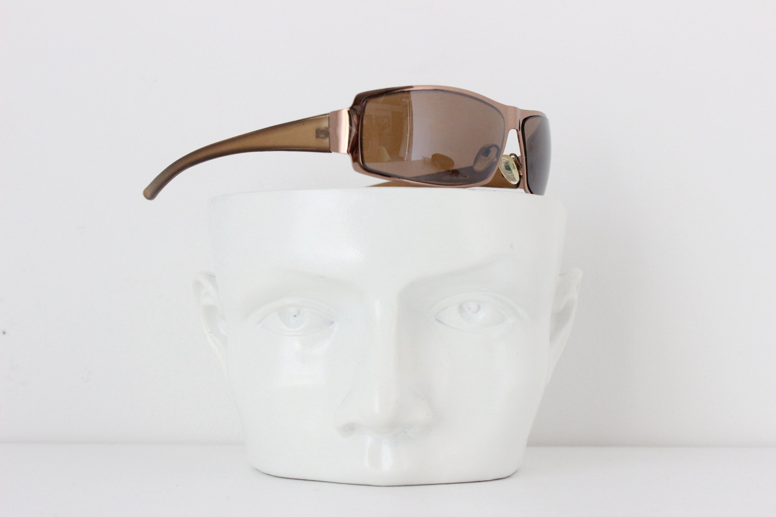 Y2K Bronze Metal Wraparound Sunglasses