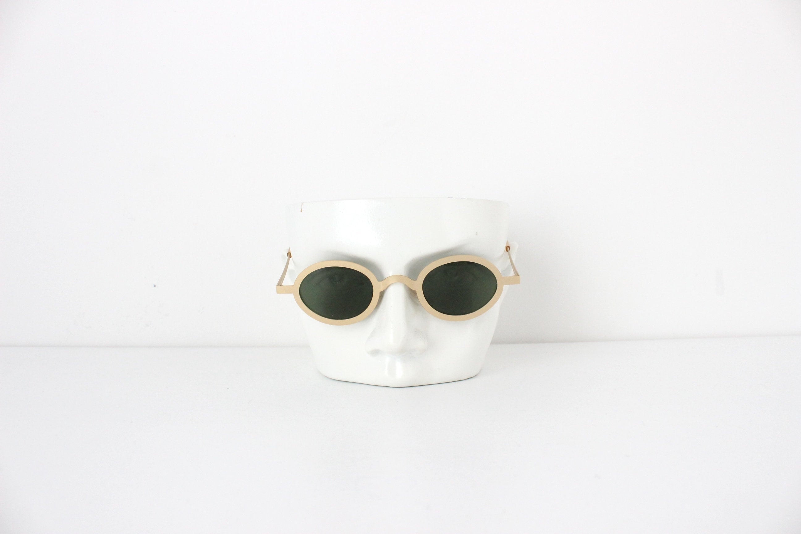 1990s JAG Matte Gold Metal Oval Sunglasses - Made in Italy