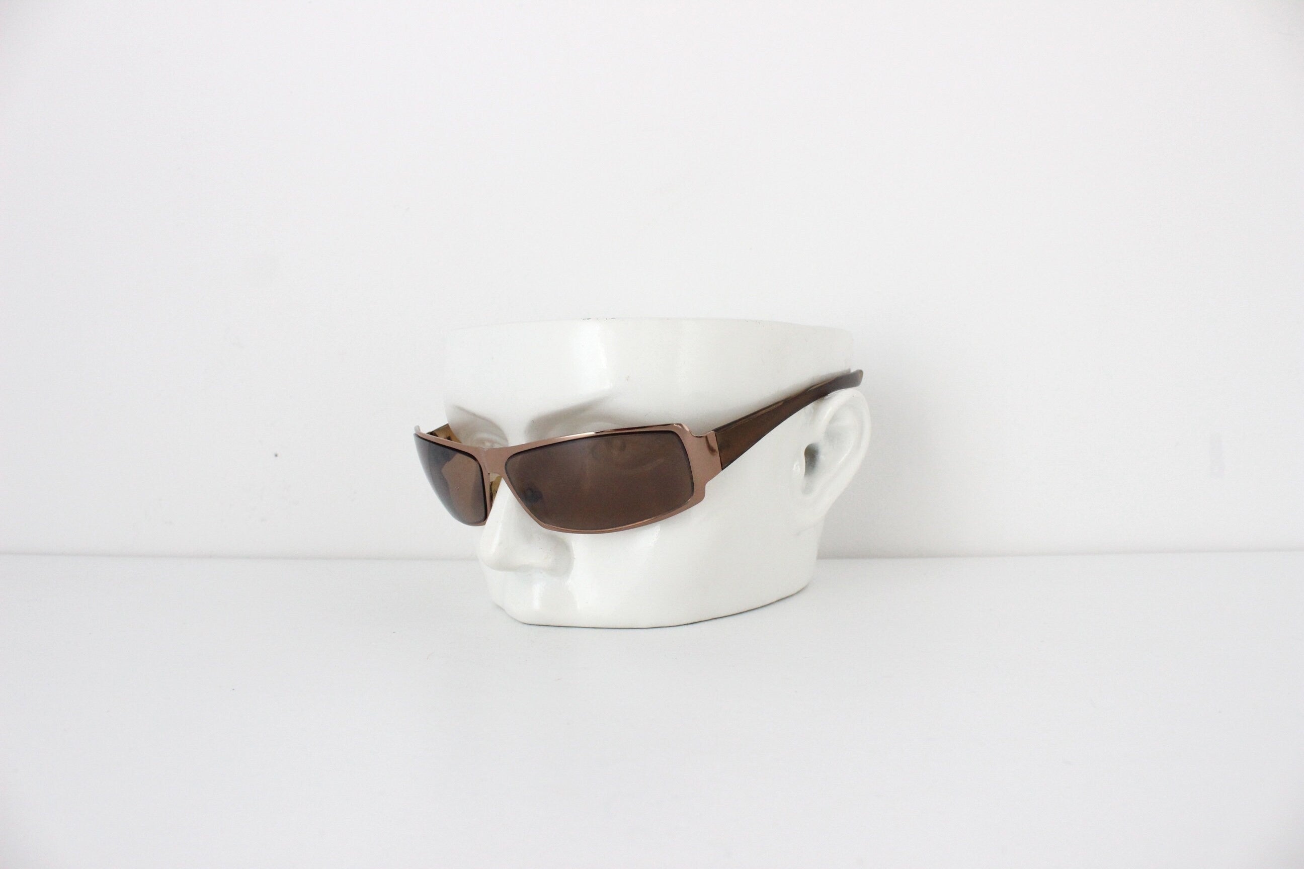 Y2K Bronze Metal Wraparound Sunglasses