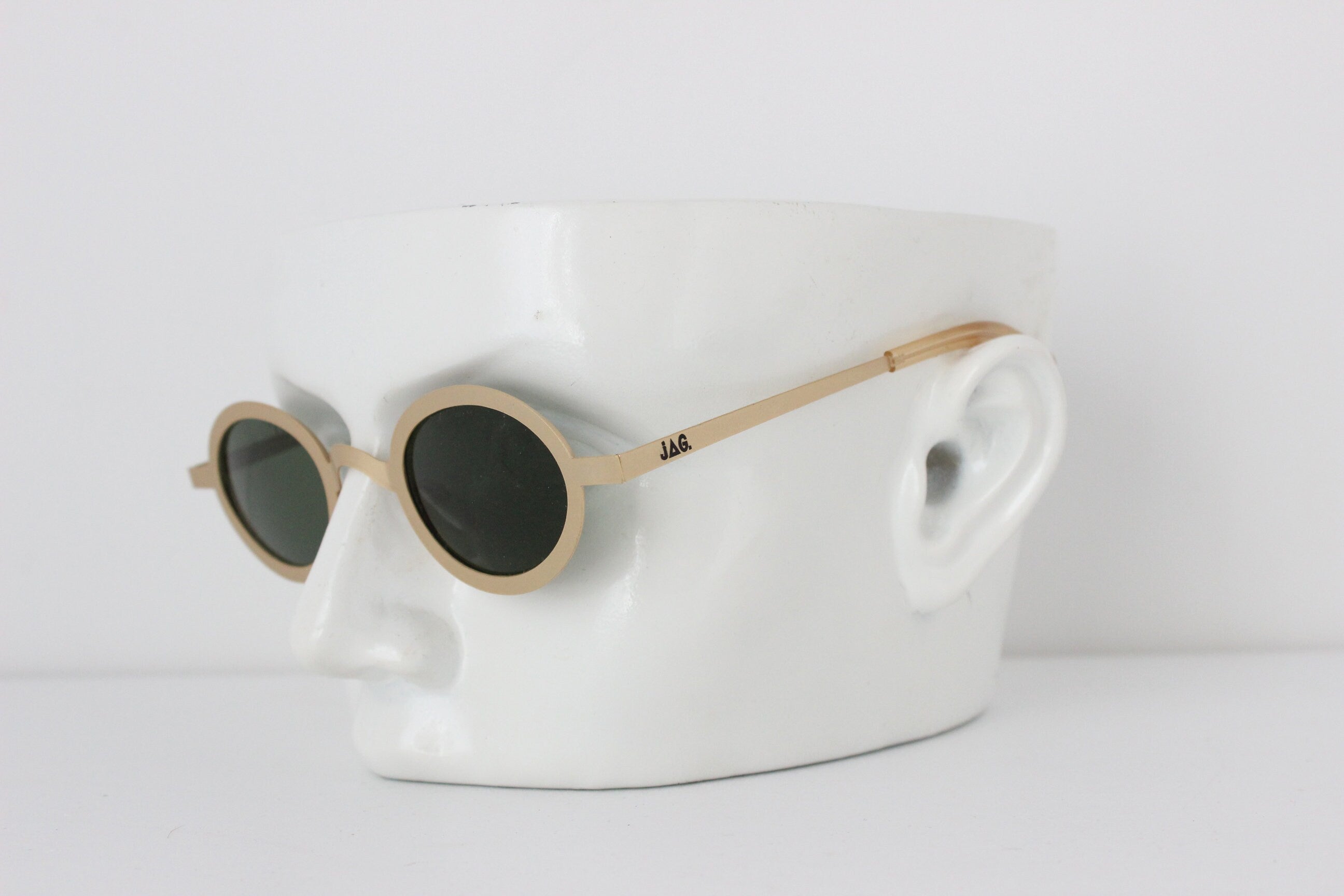 1990s JAG Matte Gold Metal Oval Sunglasses - Made in Italy