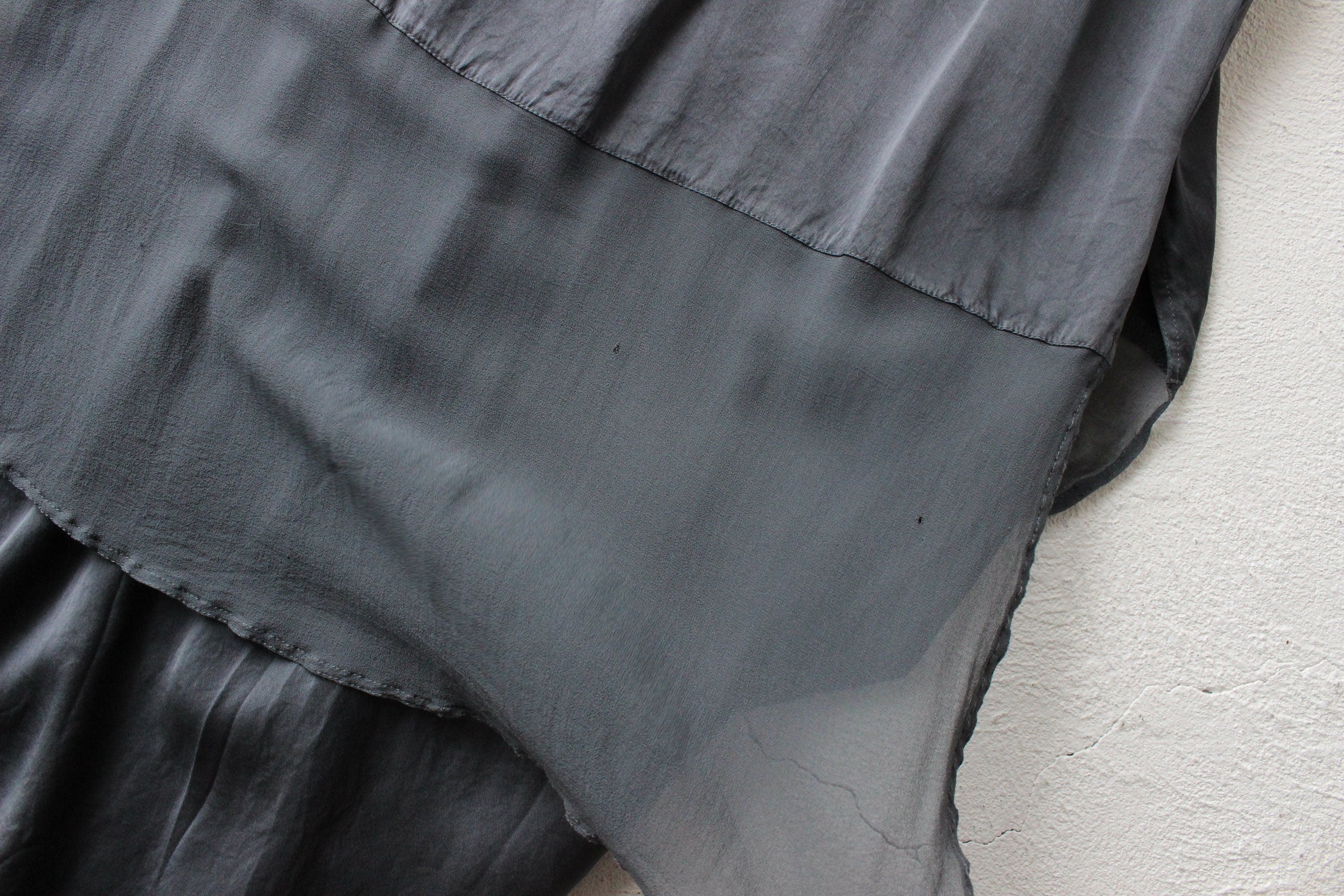 90s Pure Silk Layered Slate Grey Relaxed Dress w/ Satin & Sheer Panels