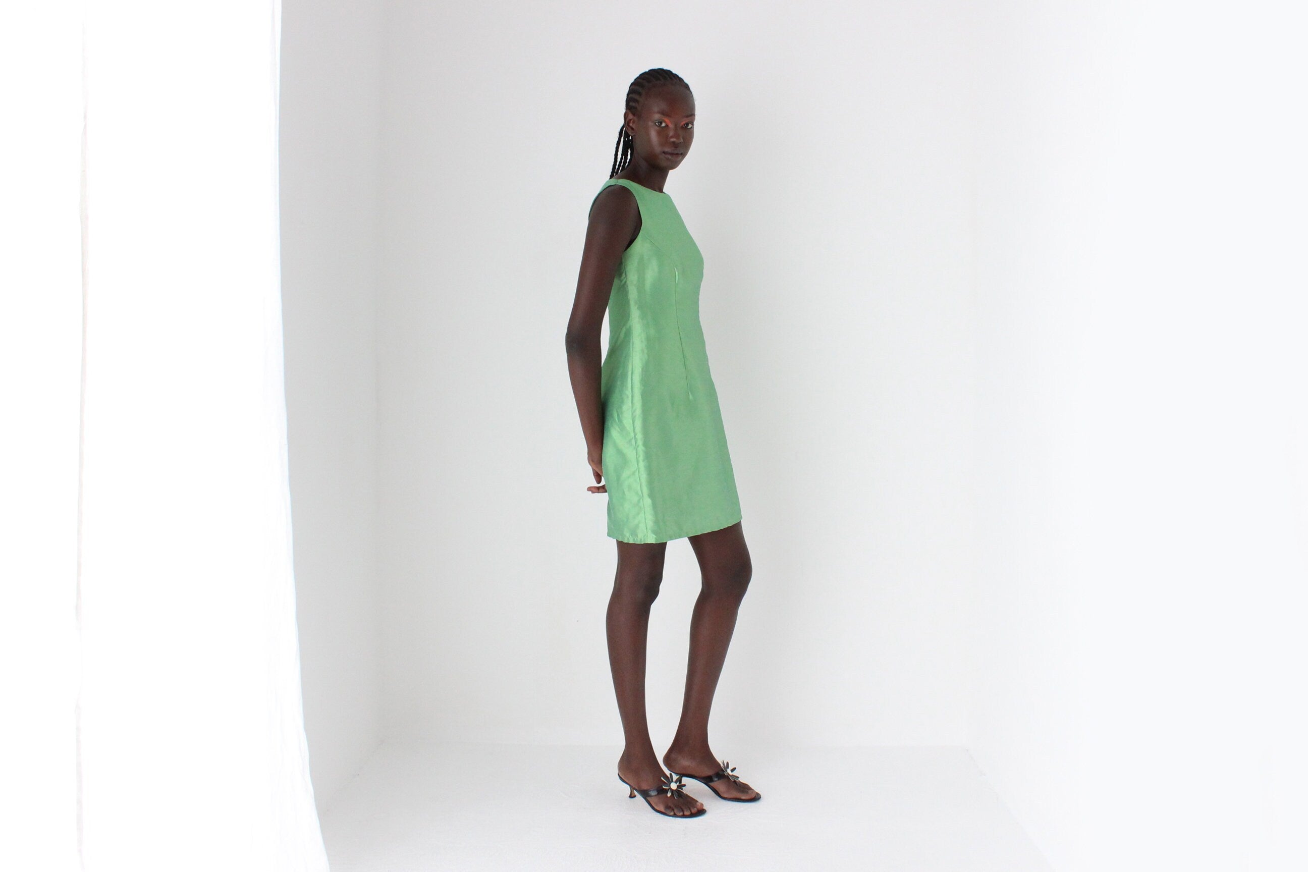 90s Iridescent Green Textured Mini Shift