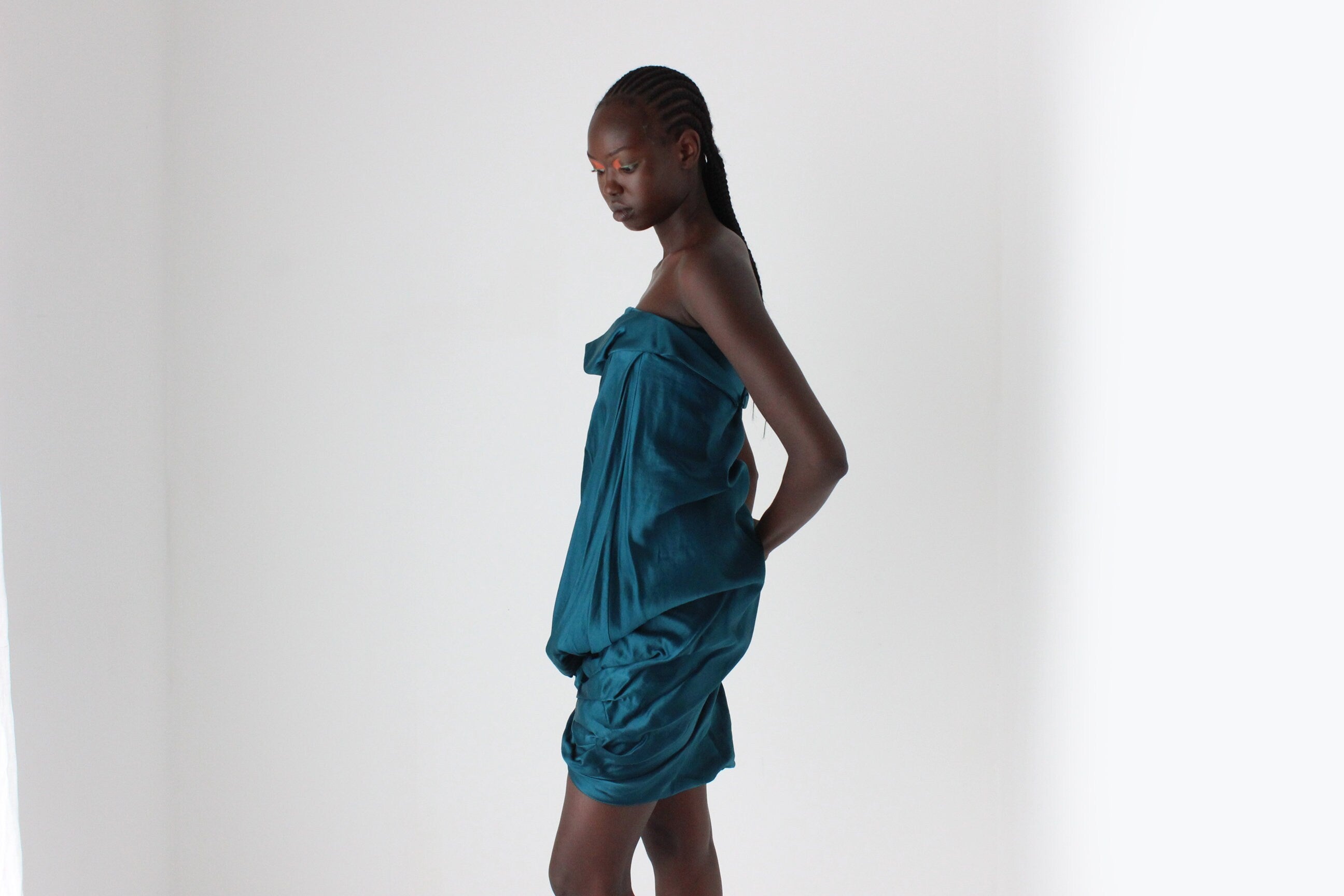 Y2K DONNA KARAN Sculptural Satin Dress