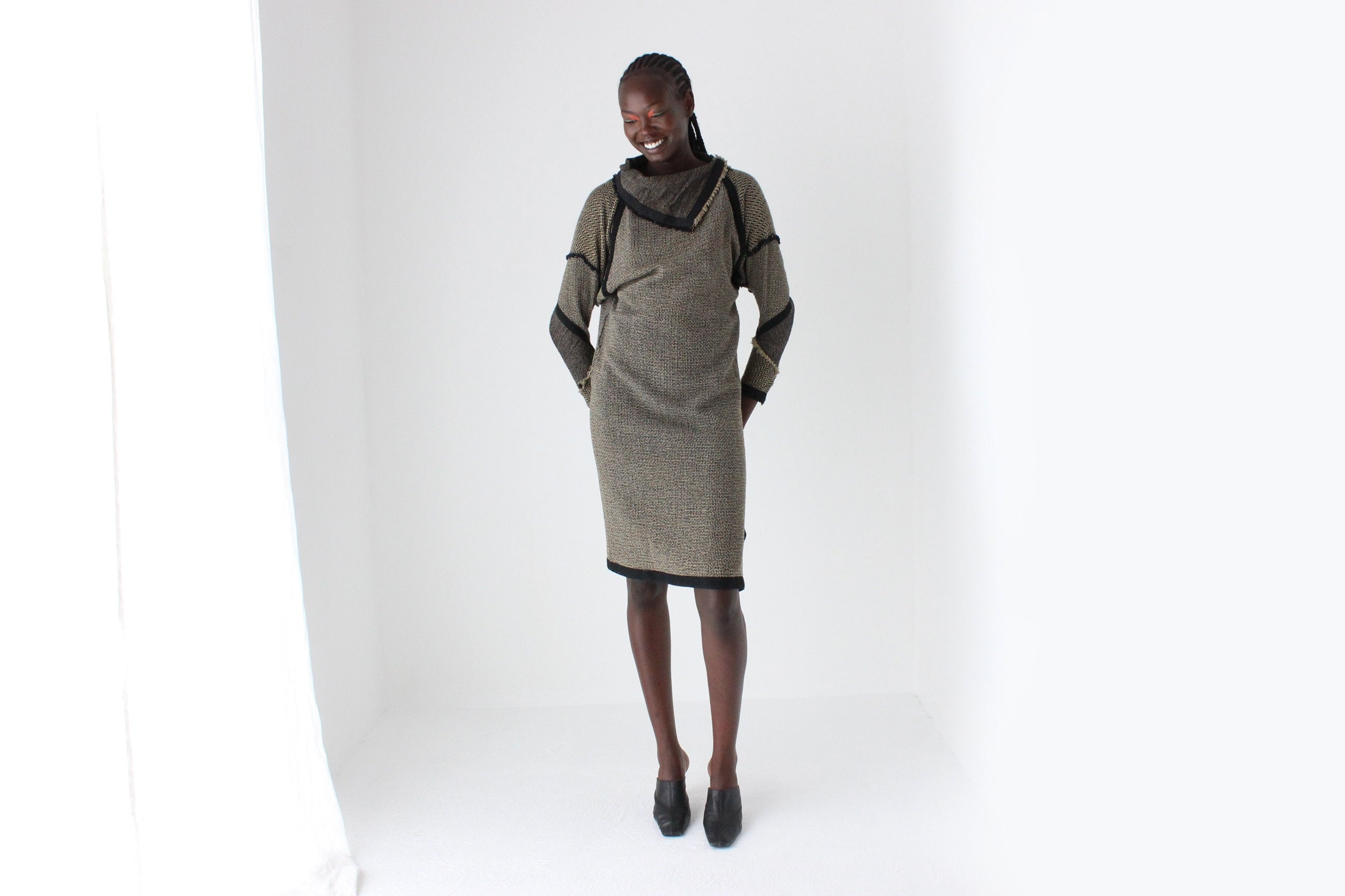 80s Anthea Crawford Woven Textured Sheath Dress