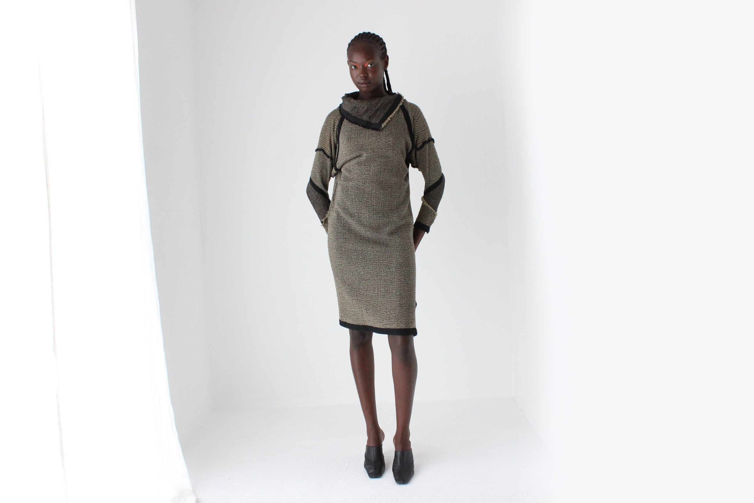 80s Anthea Crawford Woven Textured Sheath Dress