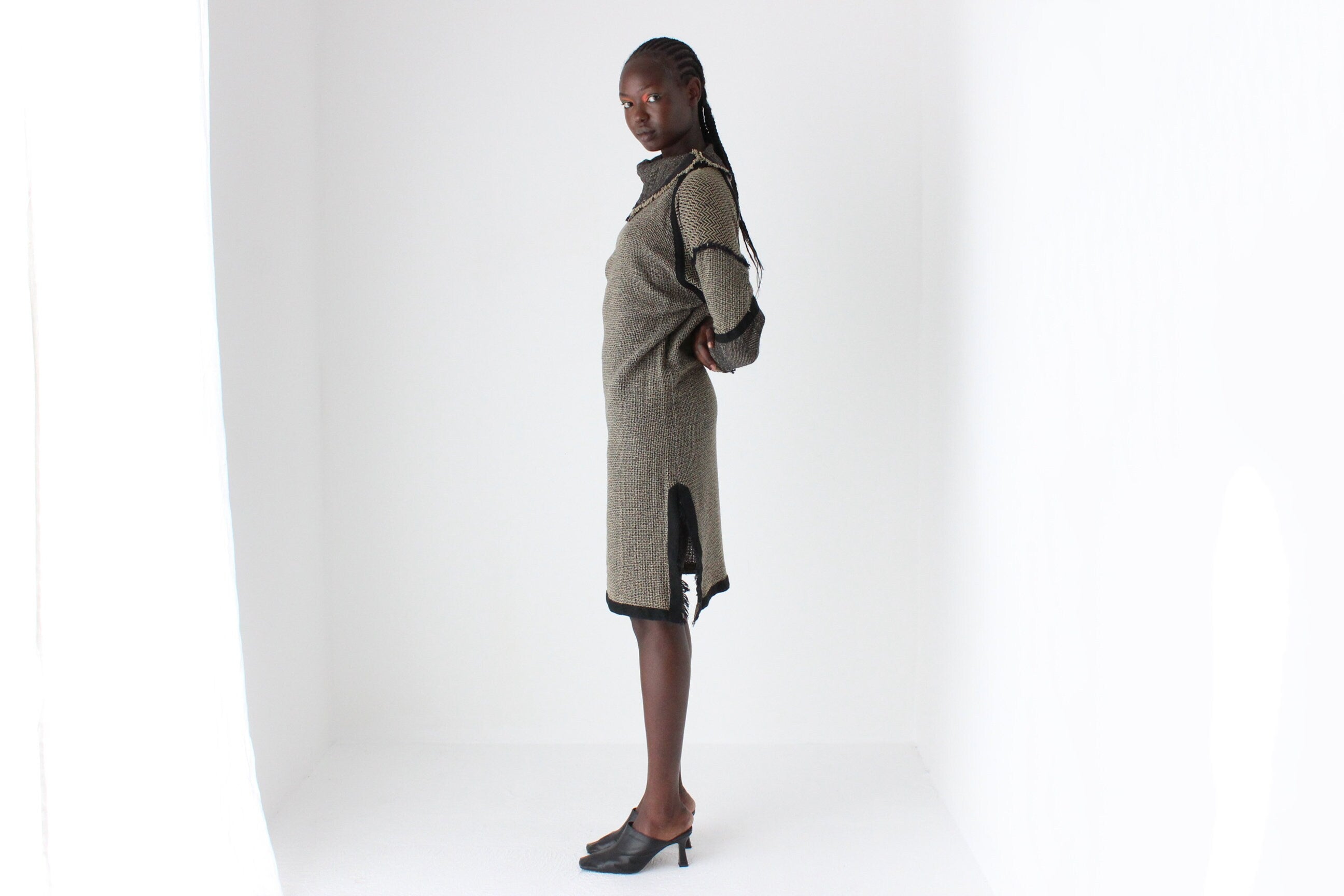 80s Anthea Crawford Woven Textured Sheath Dress