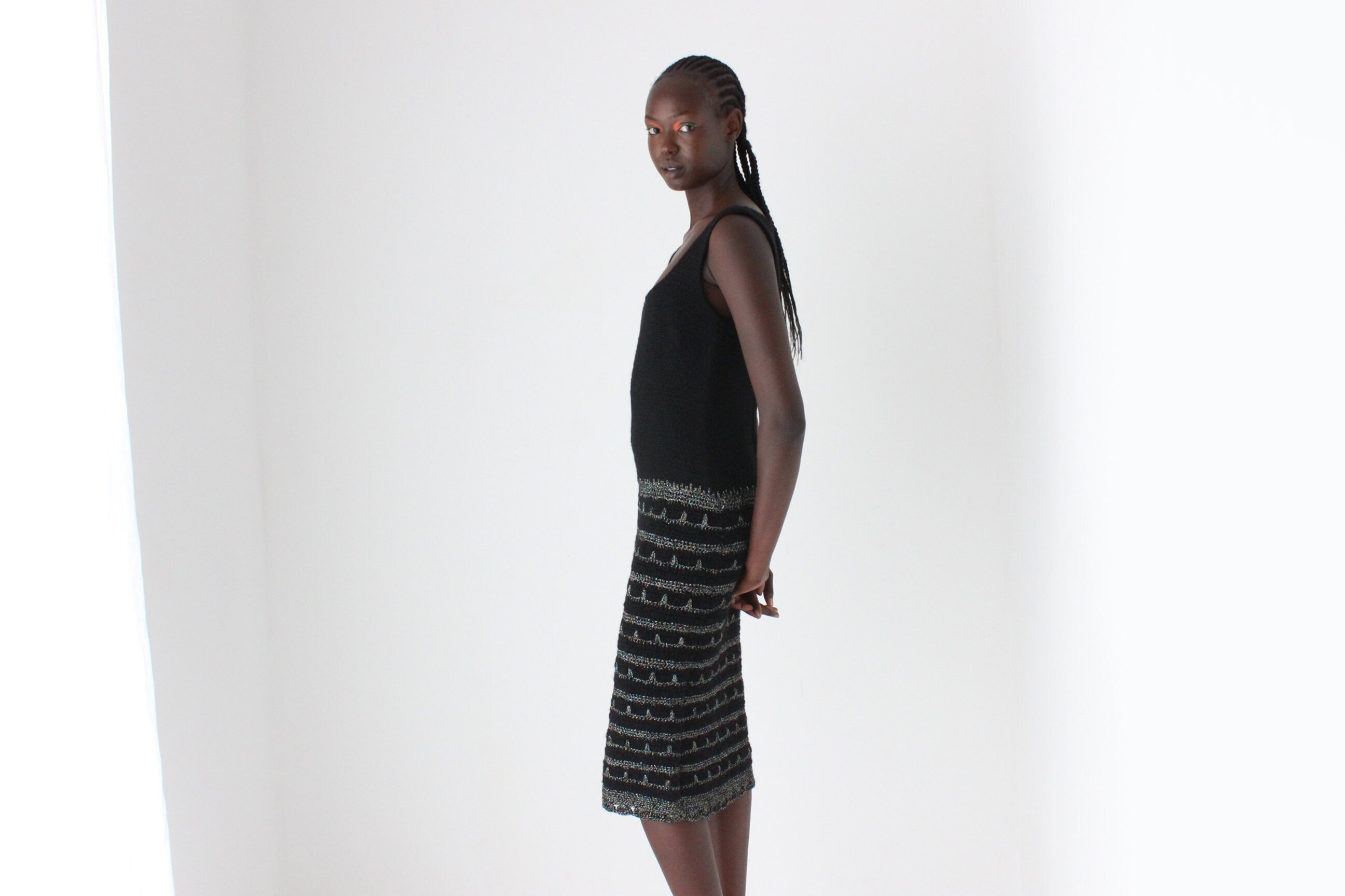 90s Moschino Couture Textured Tweed & Macrame Dress