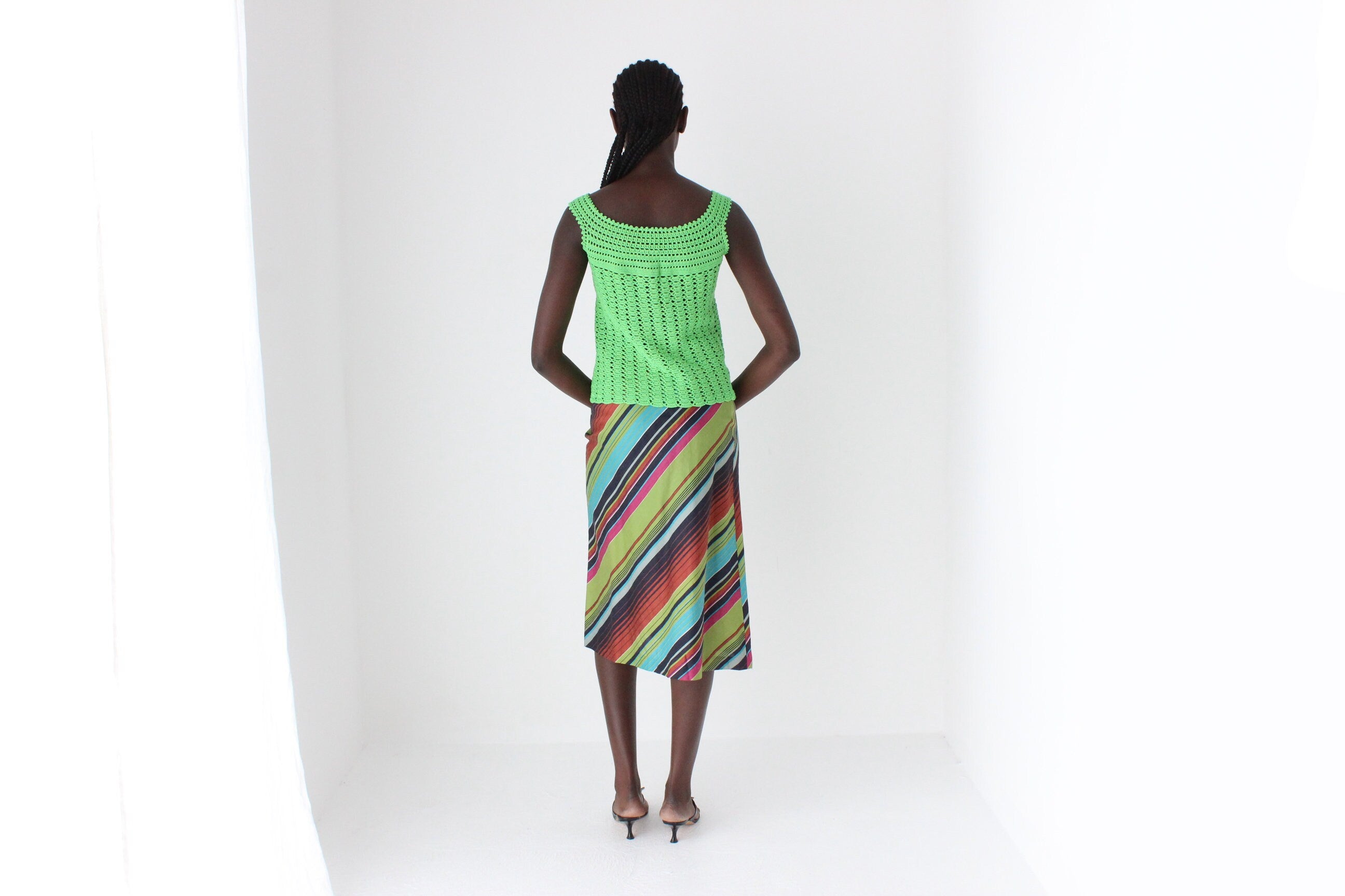 70s Italian Vintage Lime Crochet Top