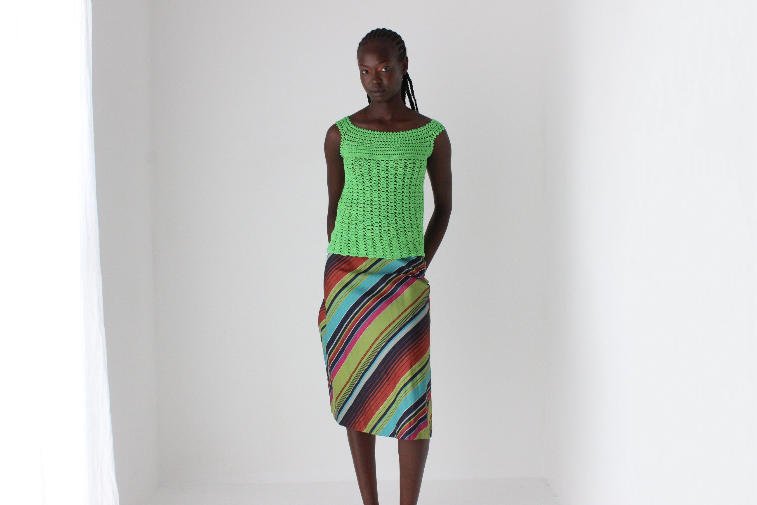 70s Italian Vintage Lime Crochet Top