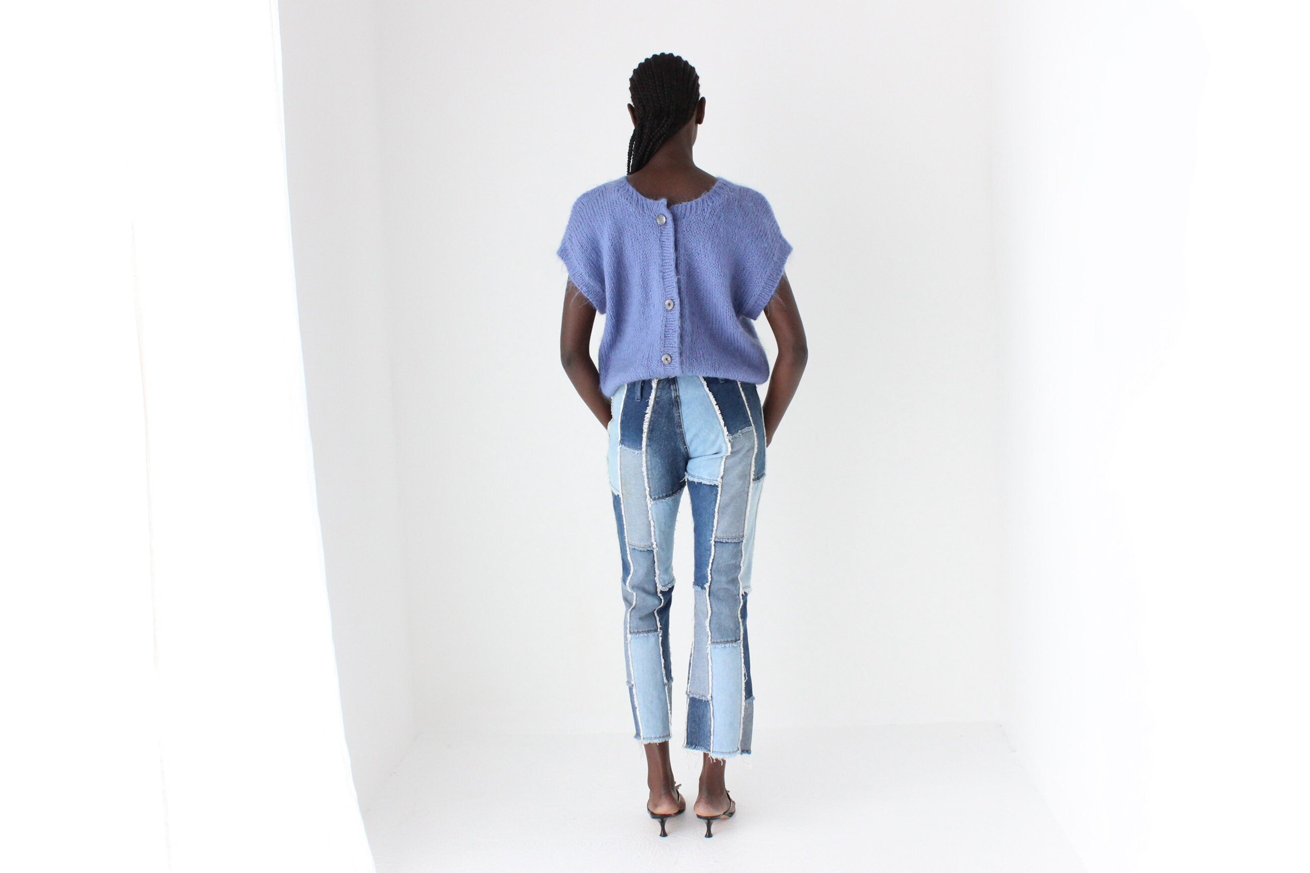 Y2K Frayed Denim Patchwork Texture Jeans