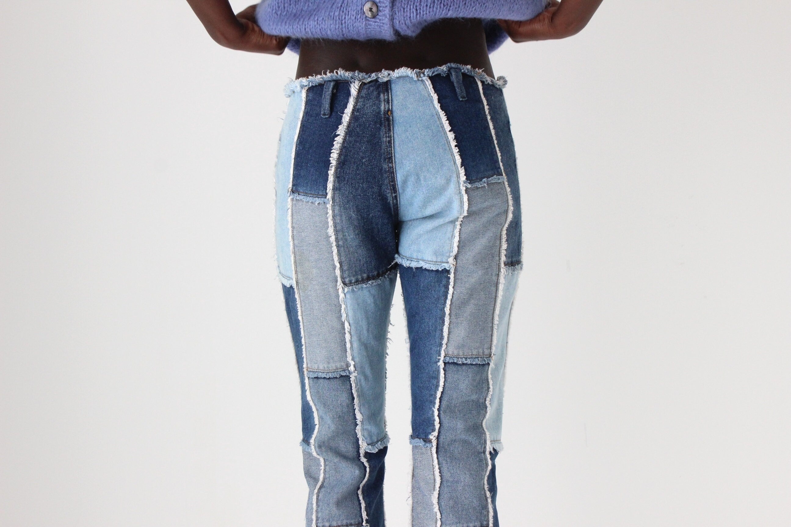 Y2K Frayed Denim Patchwork Texture Jeans