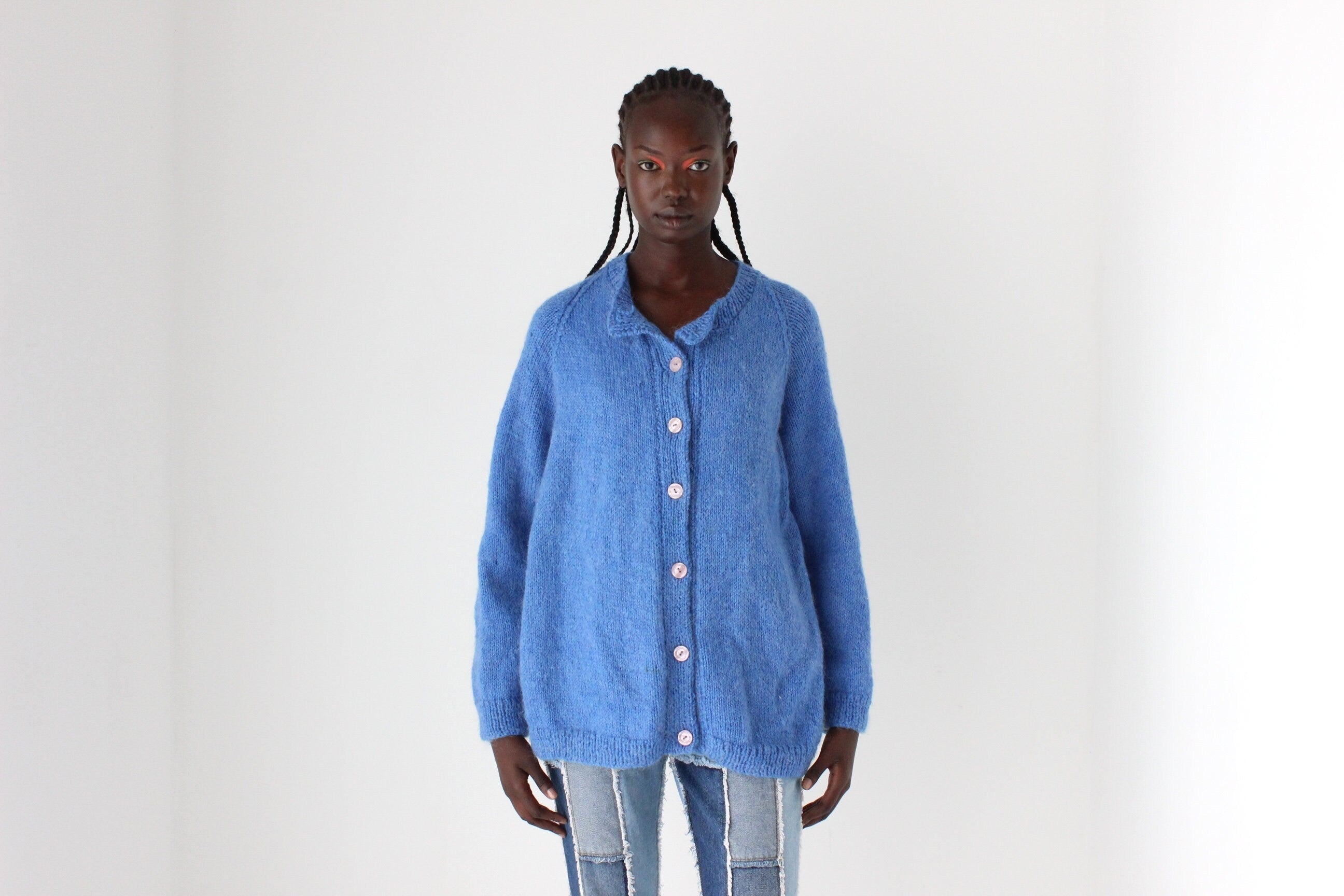 80s Hand Made Chunky Wool Button Front Knit