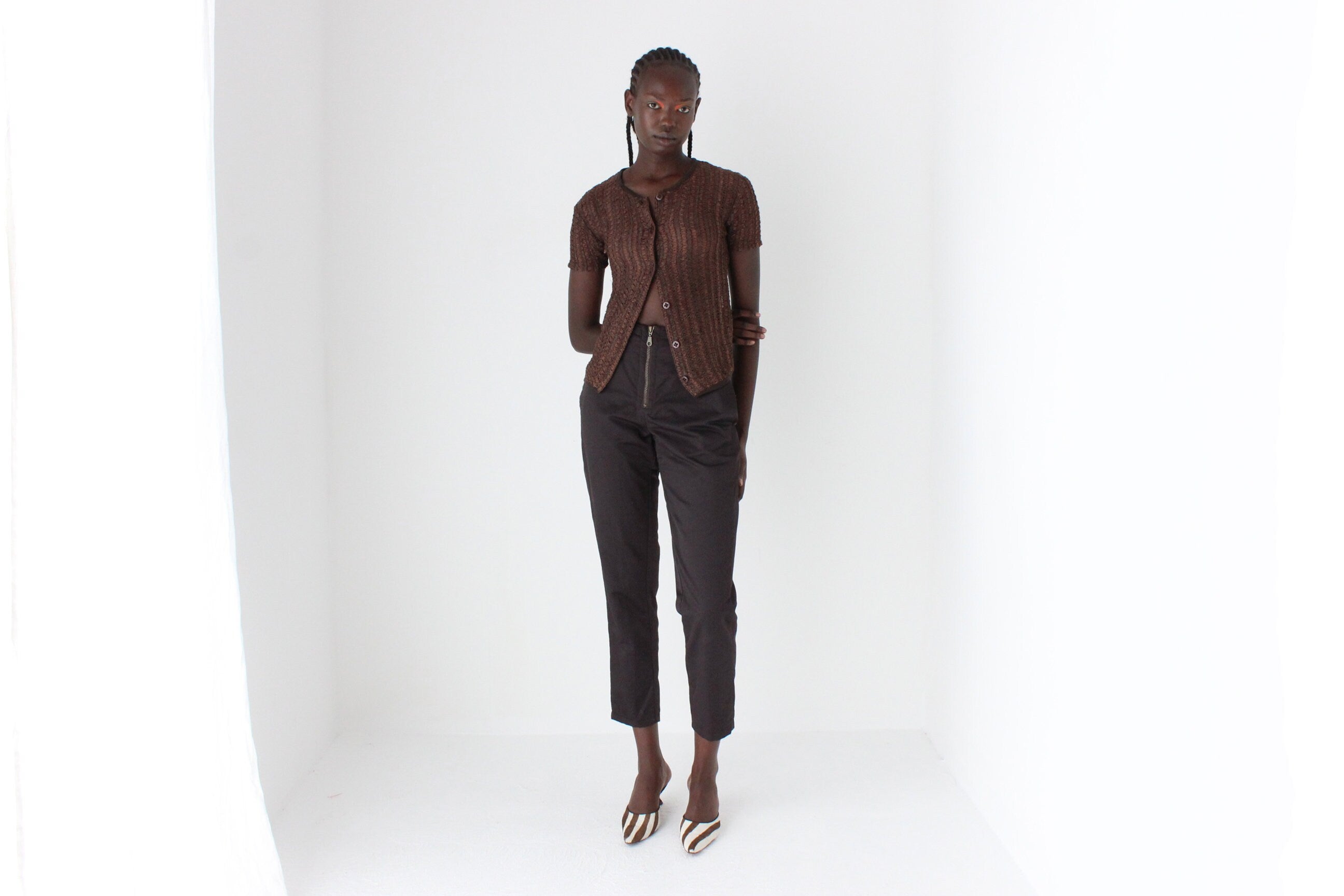 90s NZ Designer Textural Chocolate Tee Top