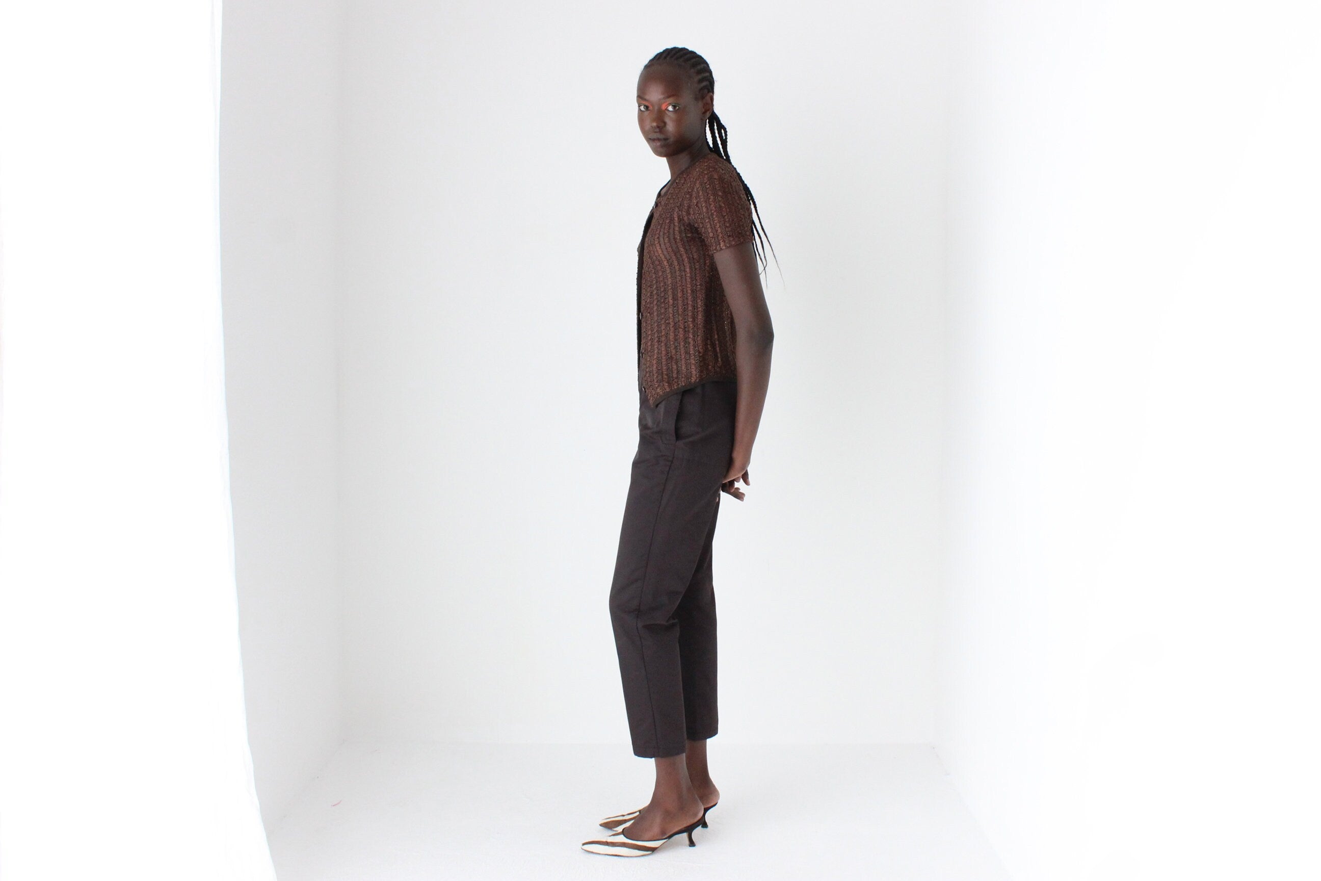 90s NZ Designer Textural Chocolate Tee Top