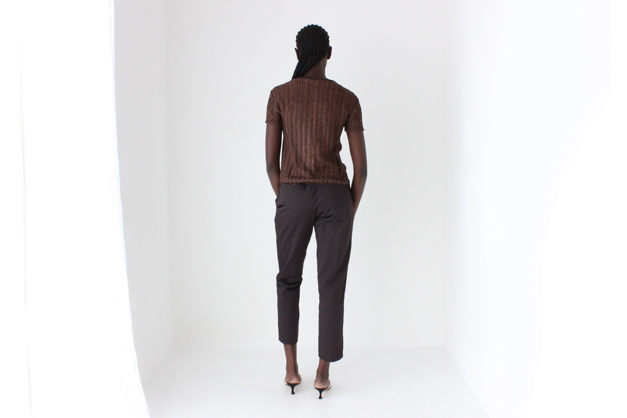 90s NZ Designer Textural Chocolate Tee Top