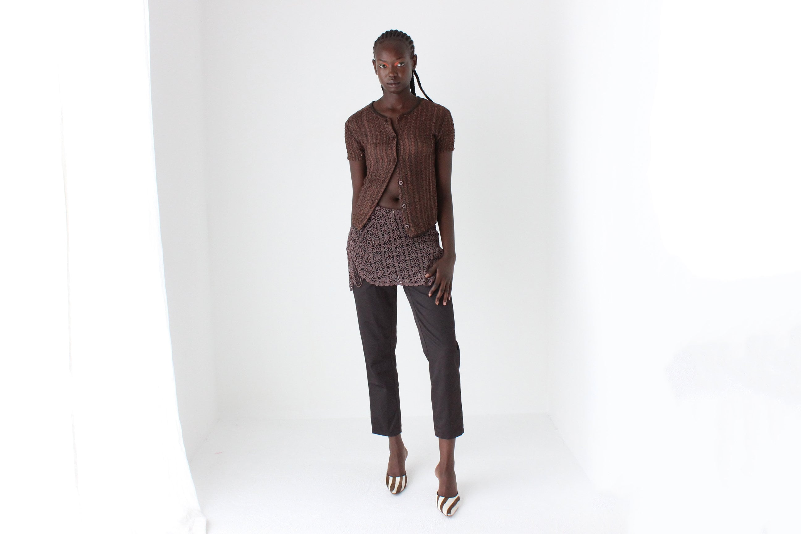 90s Unusual Textural Choc Nylon Trousers