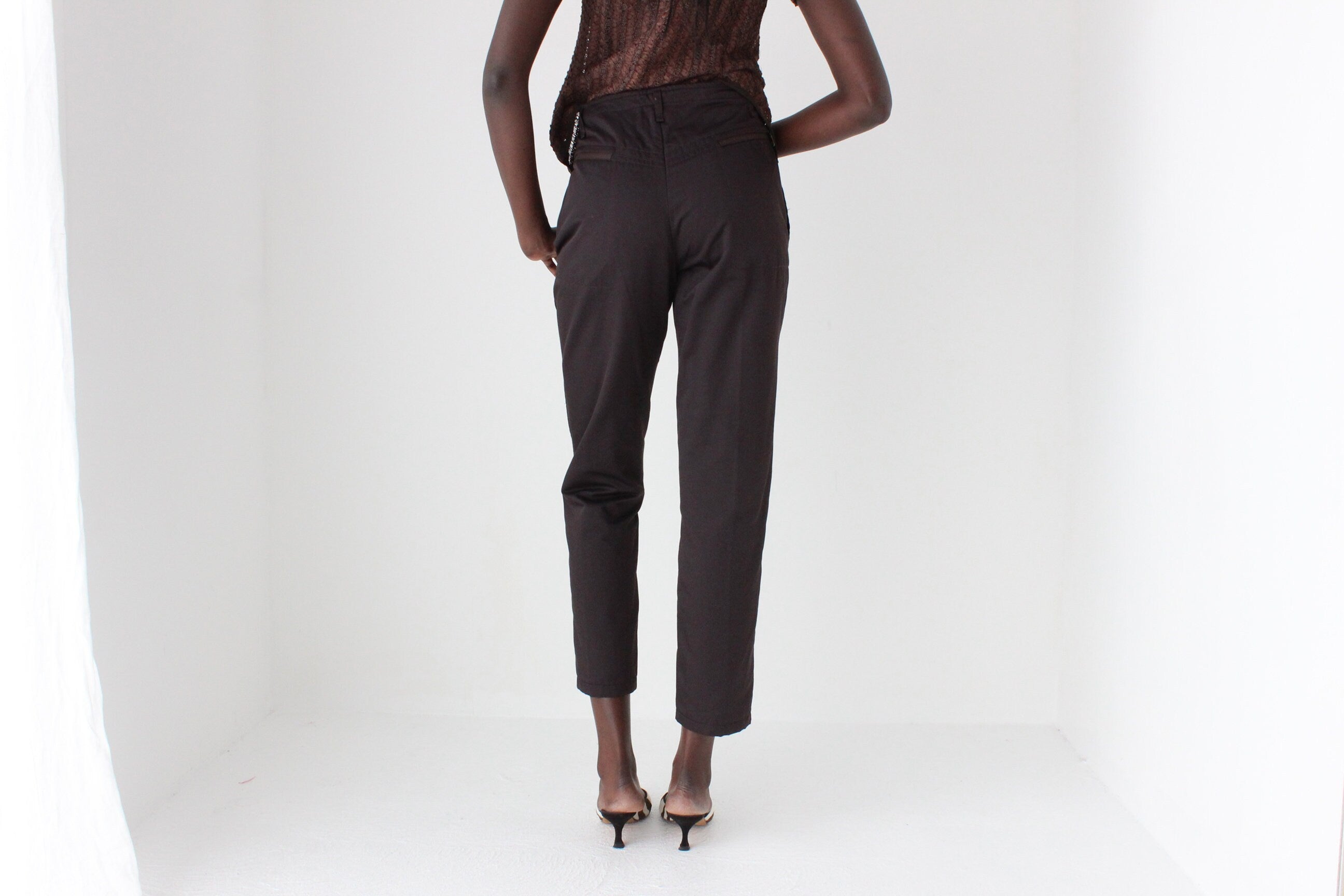 90s Unusual Textural Choc Nylon Trousers
