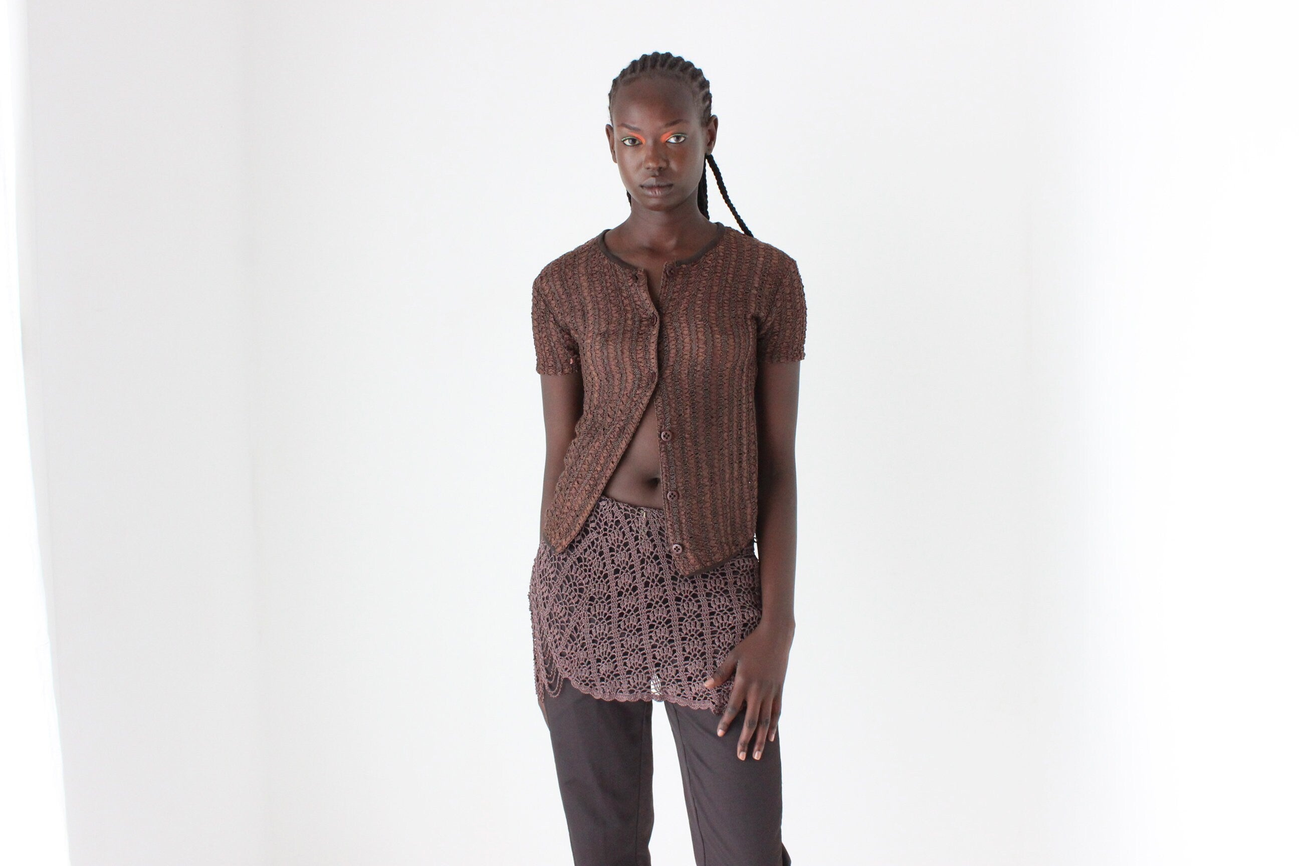 Y2K Crochet Knit Cover Up Skirt or Layering Piece