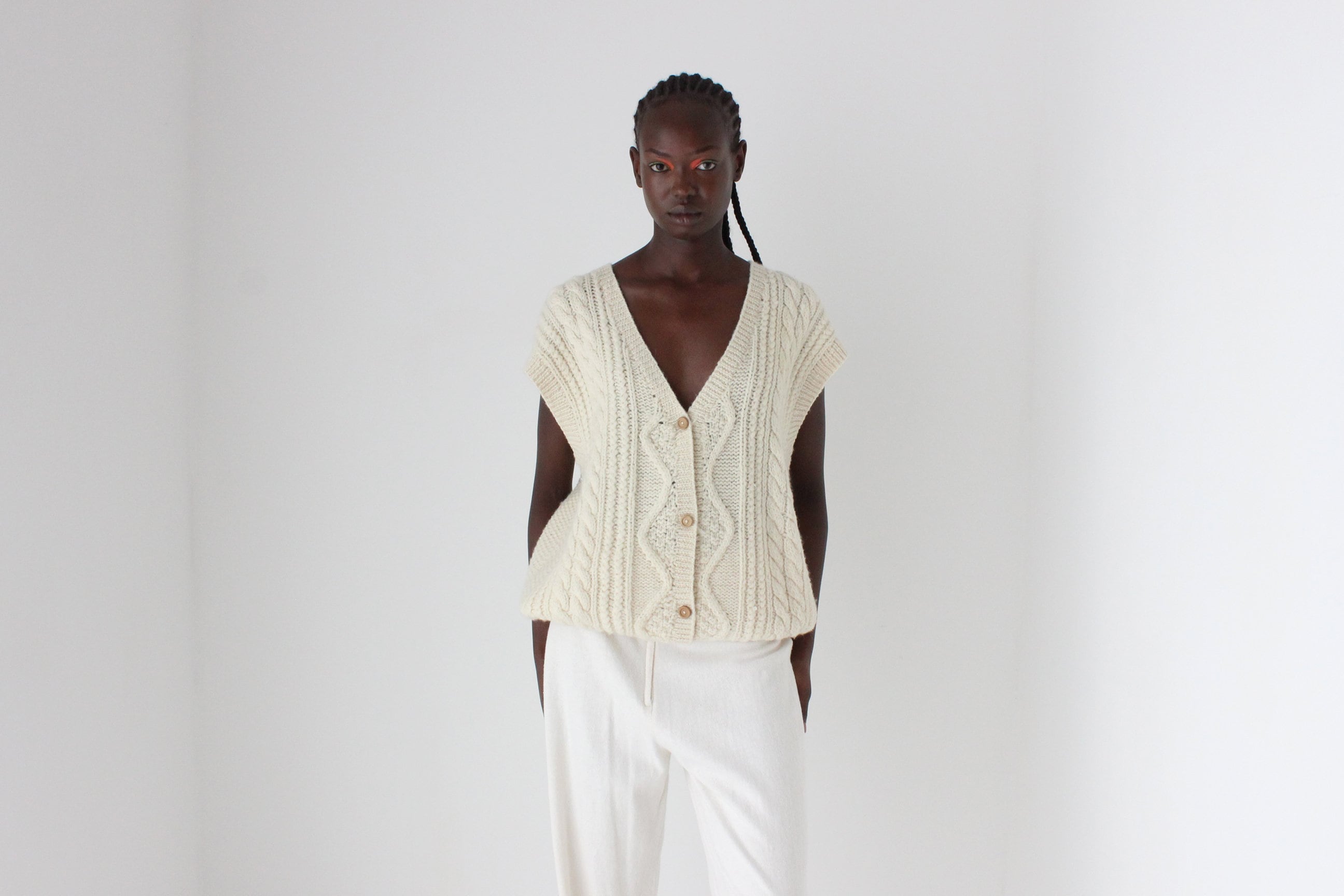 80s Wool Cable Knit Oversized Sweater Vest