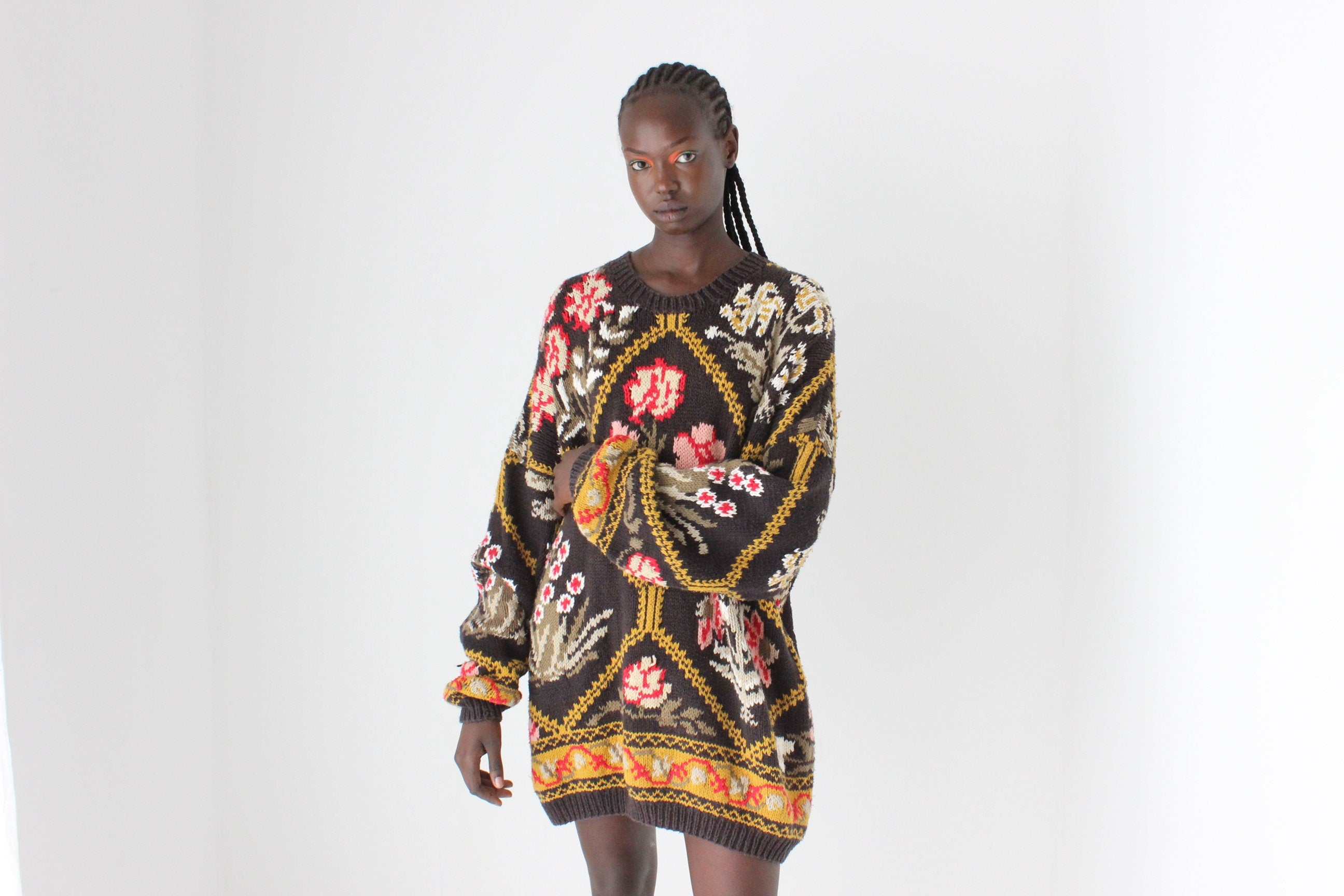 90s ESPRIT Patterned Knit Cotton Oversized Sweater