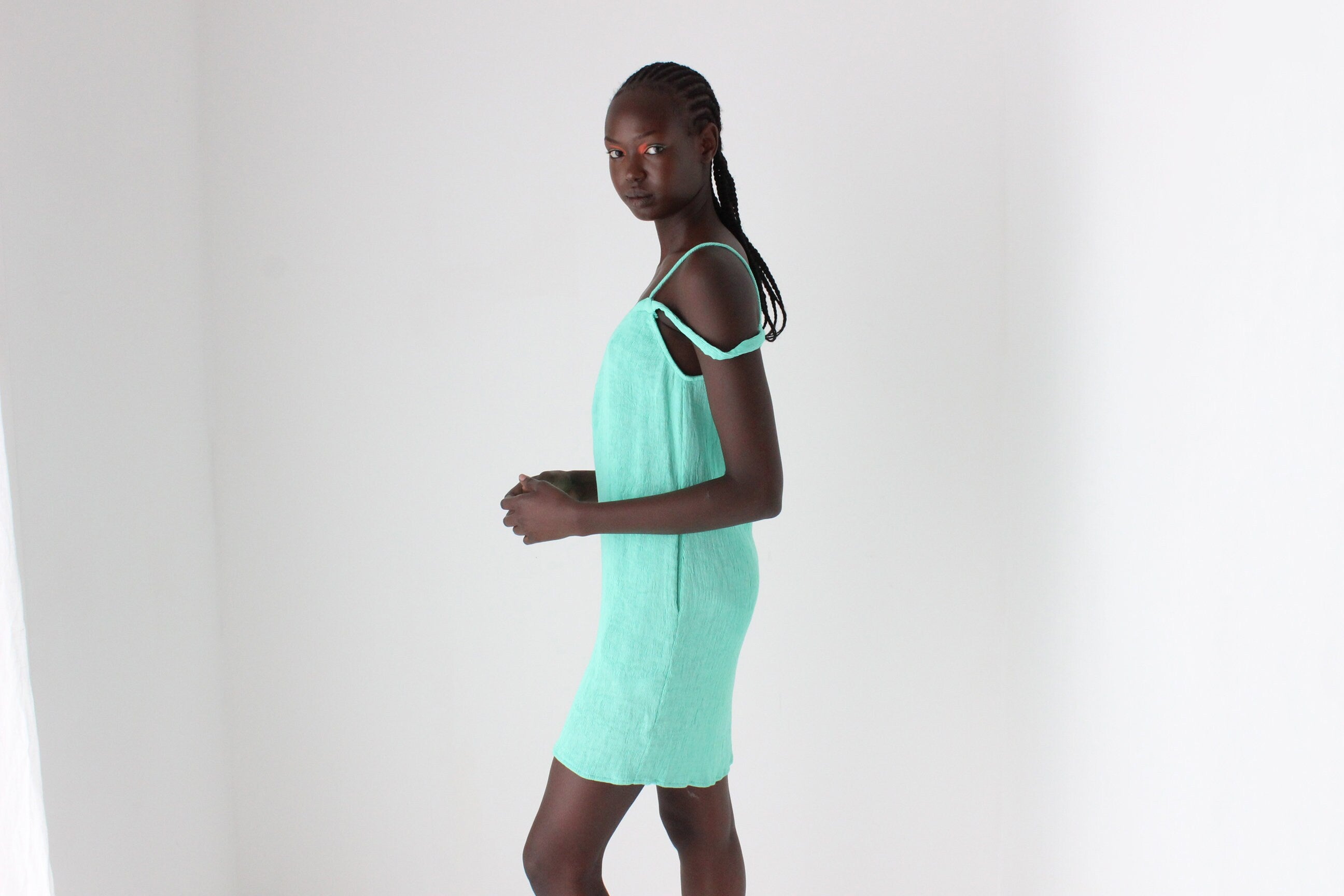 80s Textured Wired Plunge Neck Mini Dress