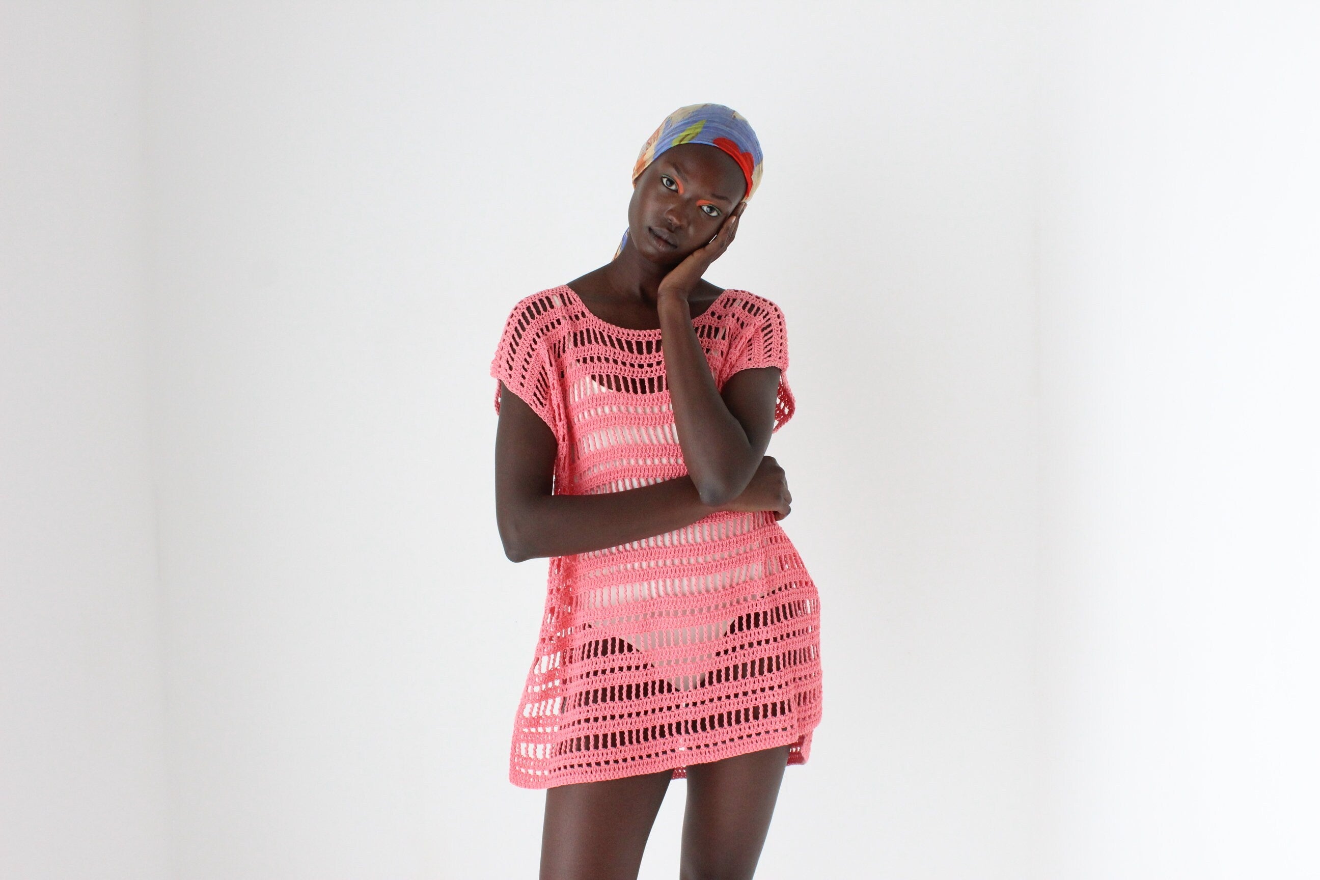 Y2K Bubblegum Crochet Open Knit Smock Dress / Top