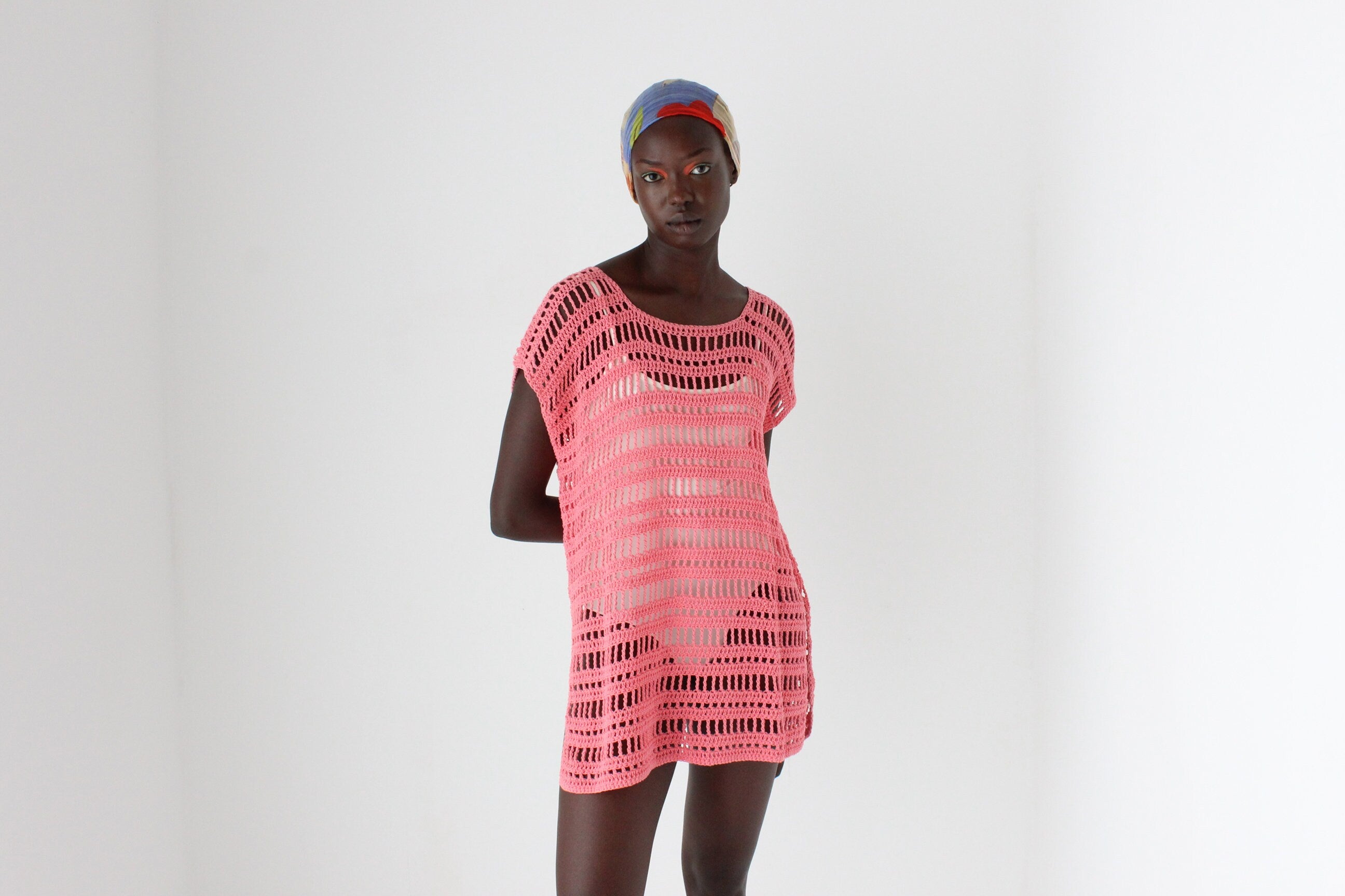 Y2K Bubblegum Crochet Open Knit Smock Dress / Top