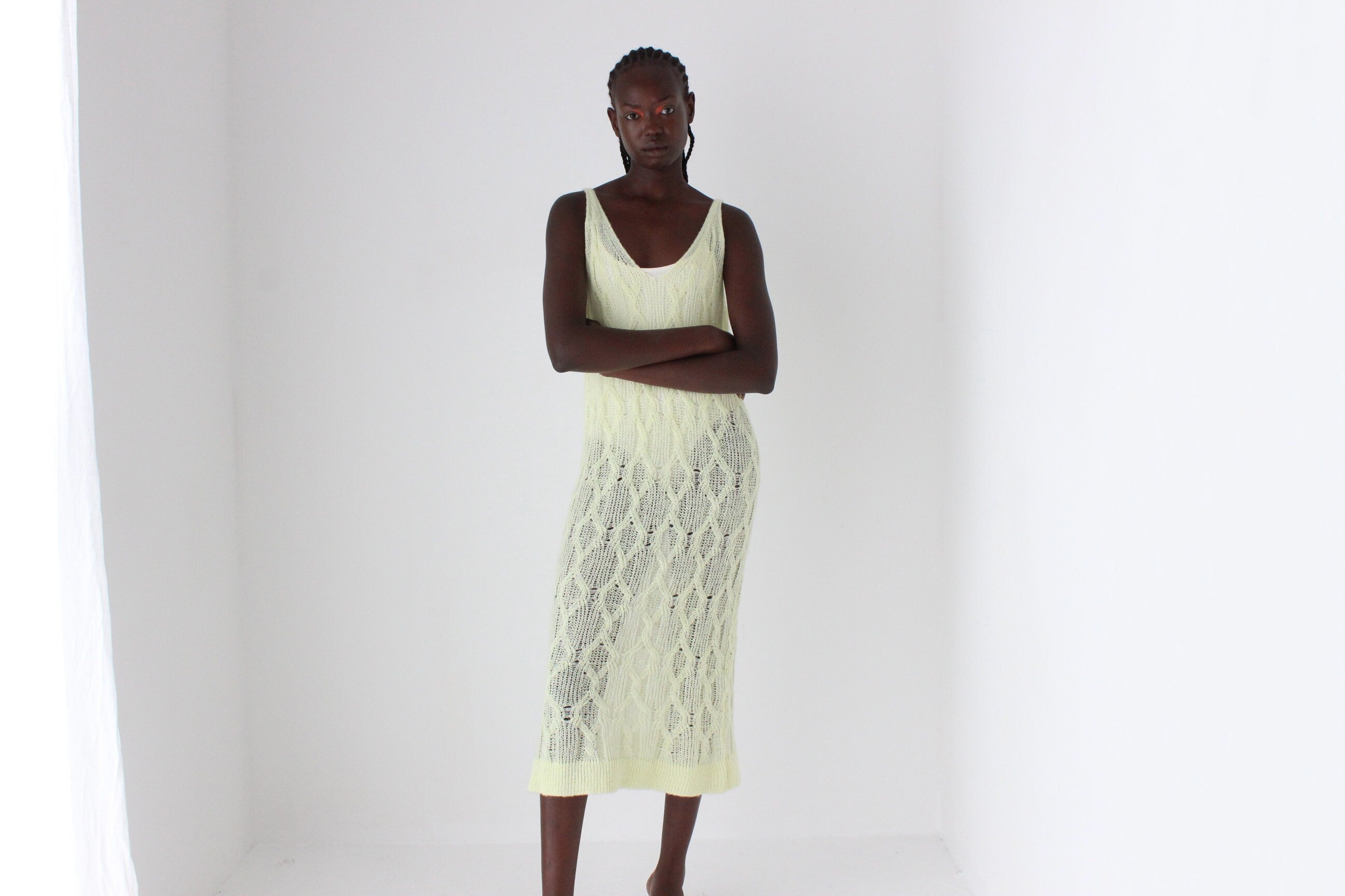 Unusual 2000s Pastel Cable Knit Tank Dress