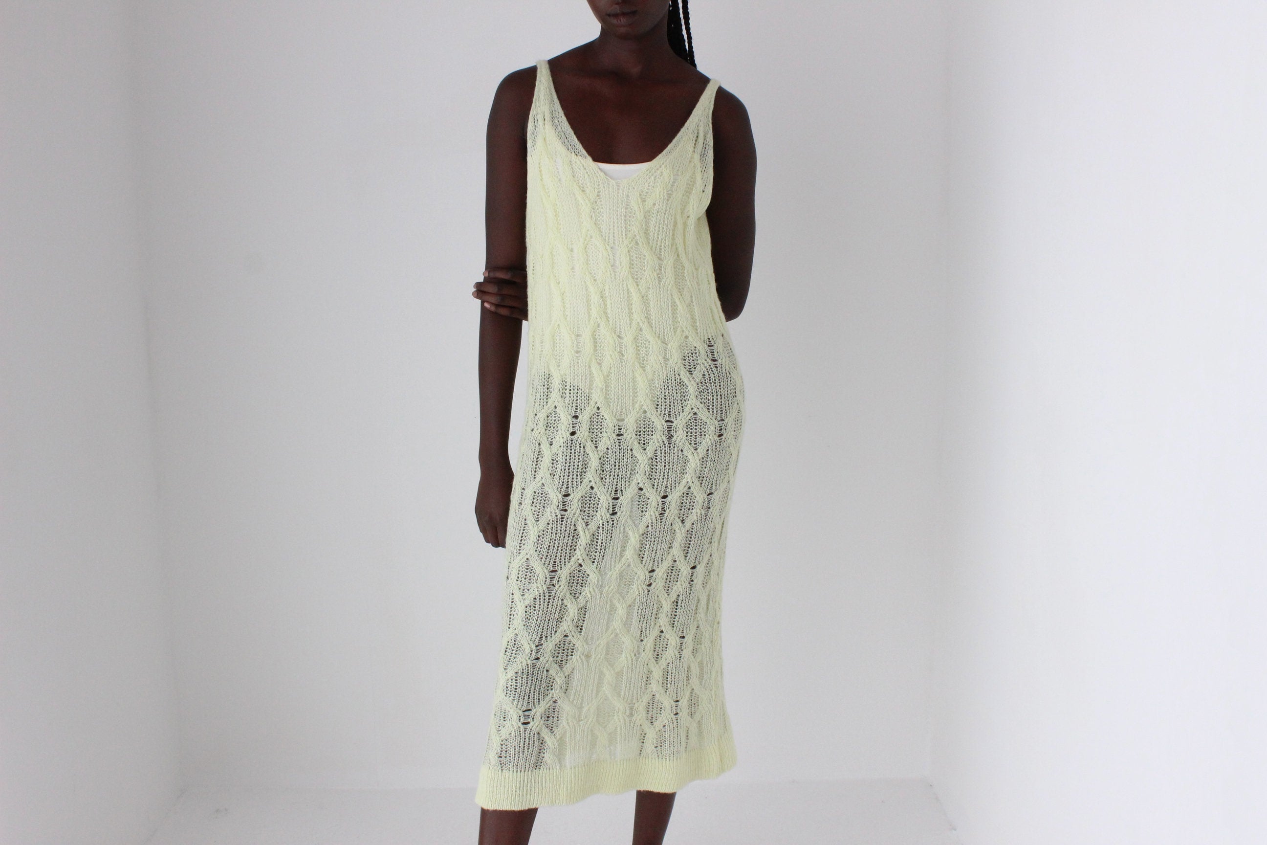 Unusual 2000s Pastel Cable Knit Tank Dress