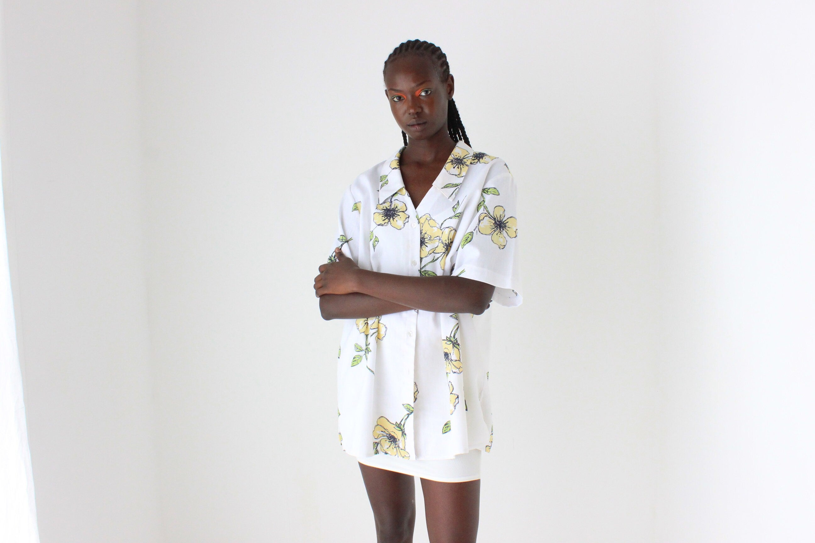 80s Woven Textured Short Sleeve Boxy Shirt