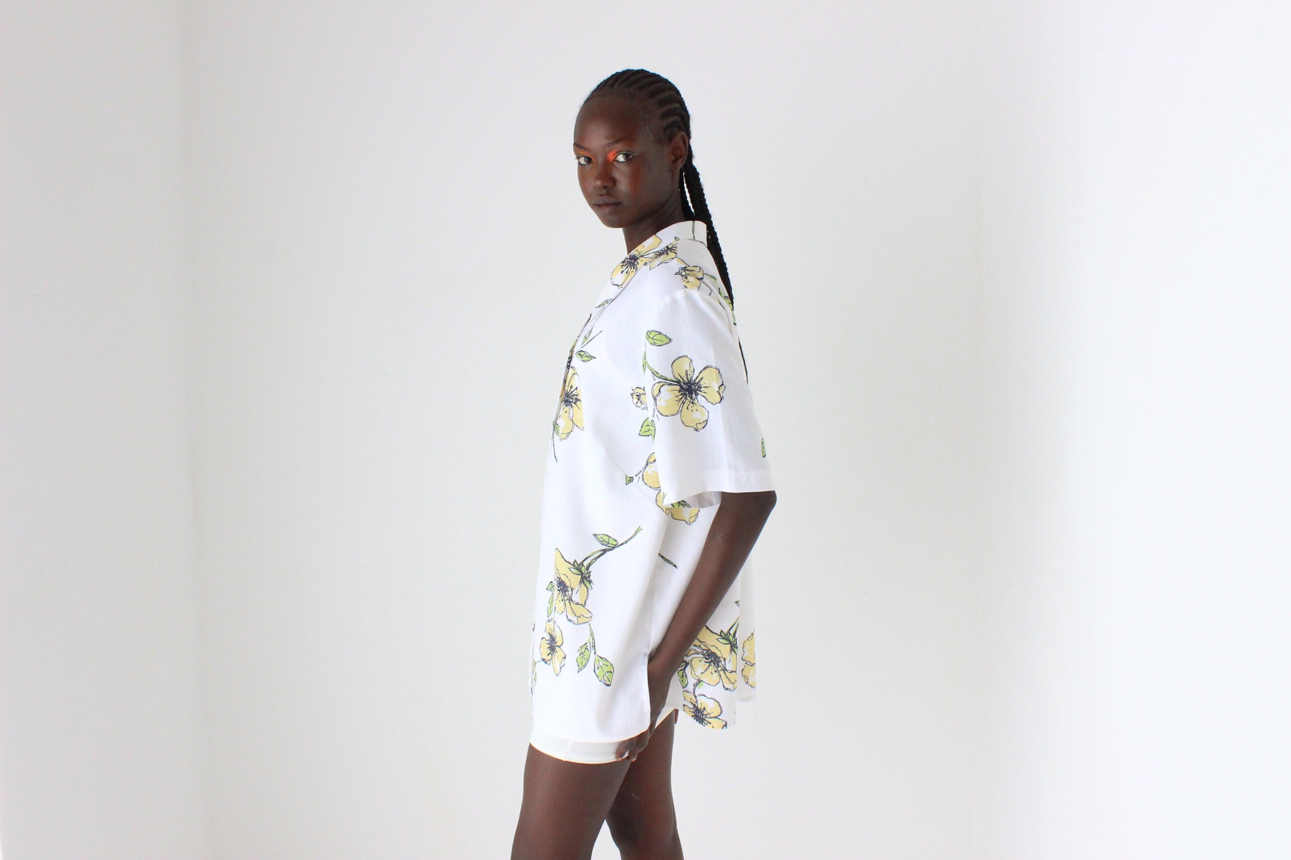 80s Woven Textured Short Sleeve Boxy Shirt