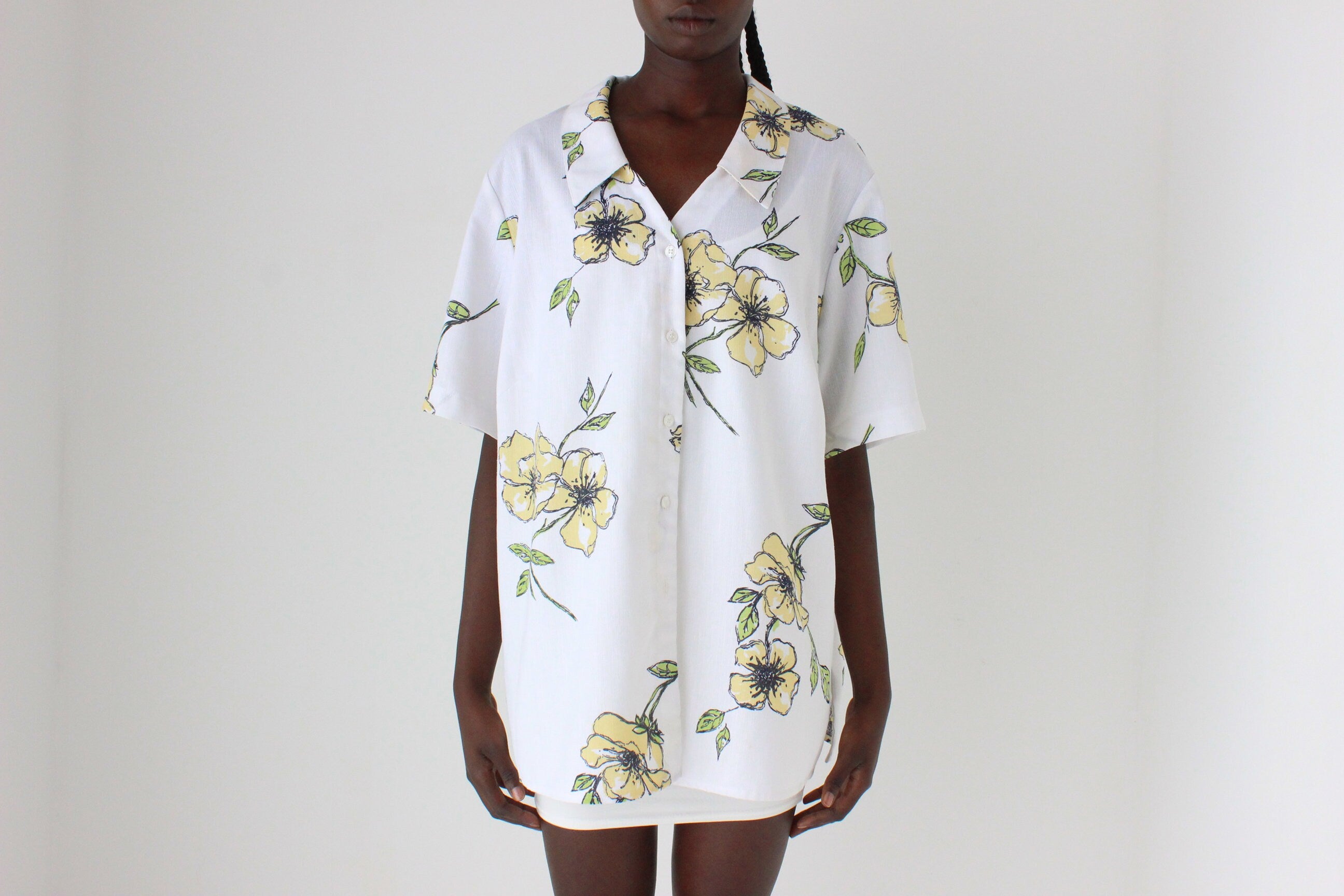 80s Woven Textured Short Sleeve Boxy Shirt