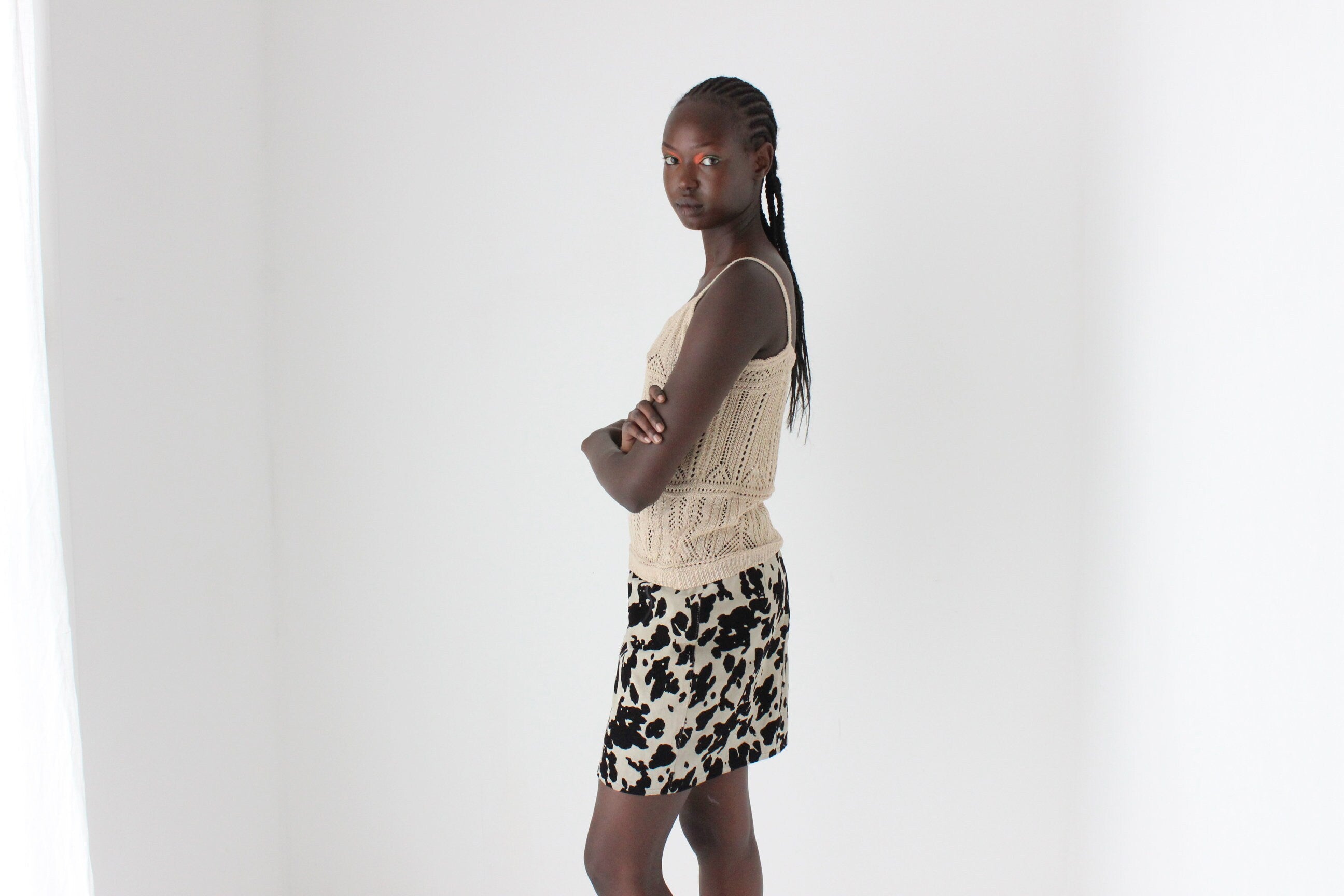 Y2K Textured Knit Beige Crochet Tank