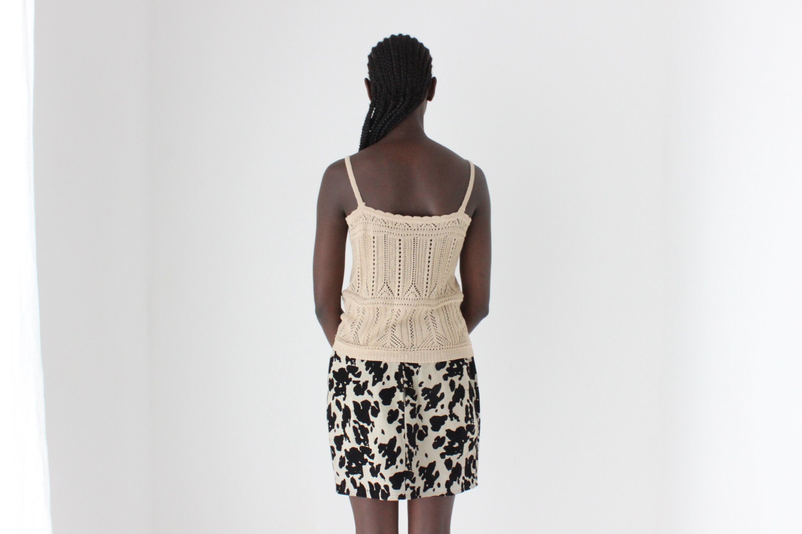 Y2K Textured Knit Beige Crochet Tank