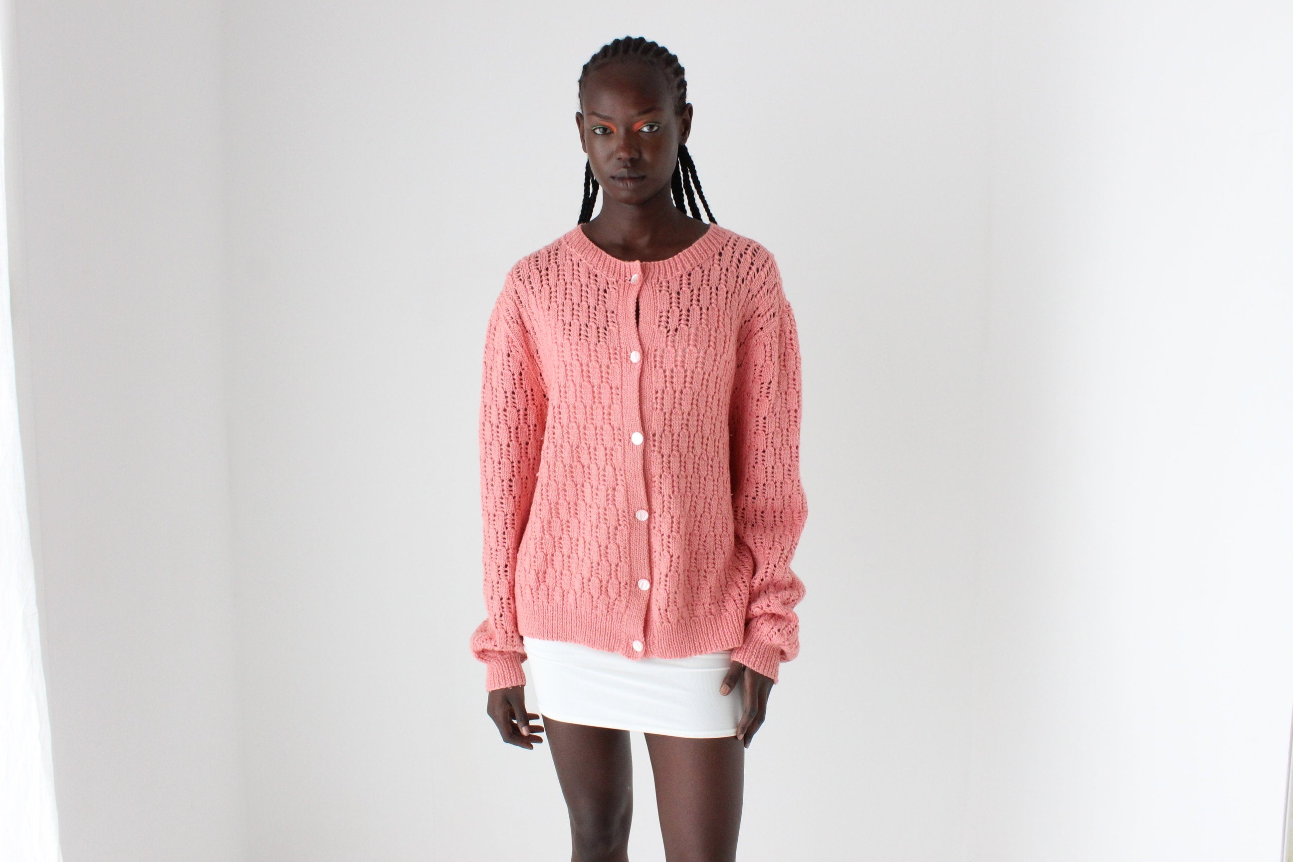 80s Hand Made Slouchy Button Front Knit