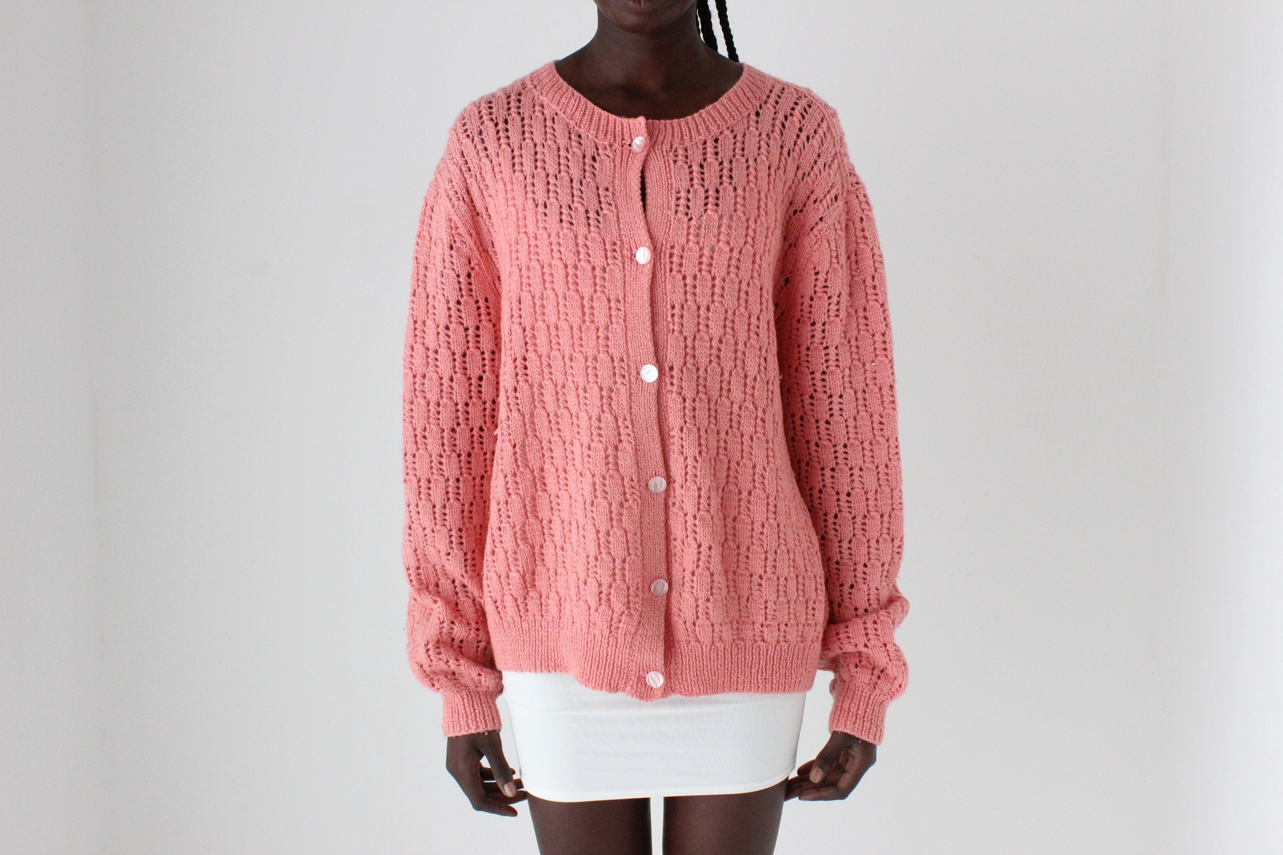 80s Hand Made Slouchy Button Front Knit