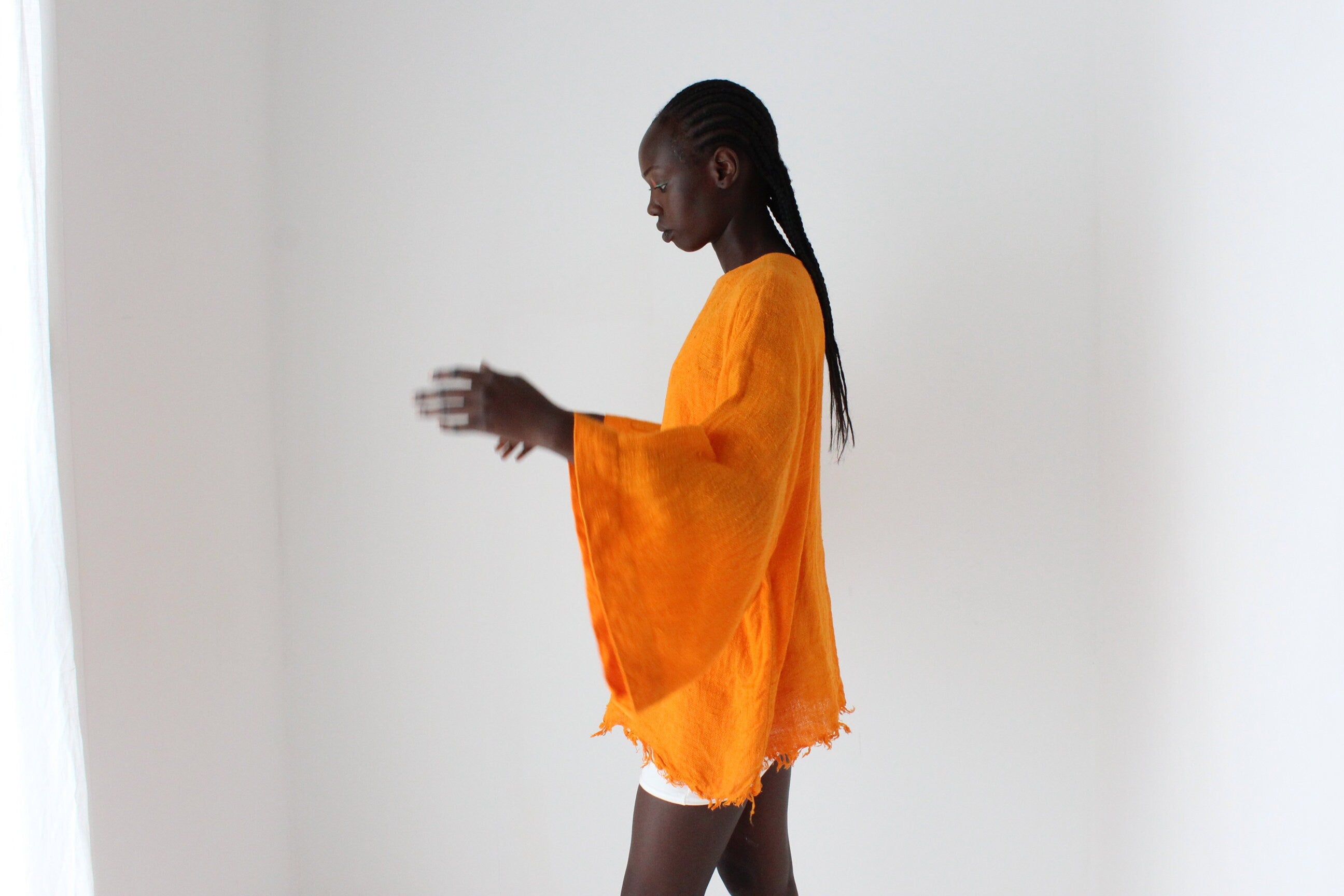 90s Relaxed Flax Flare Sleeve Smock