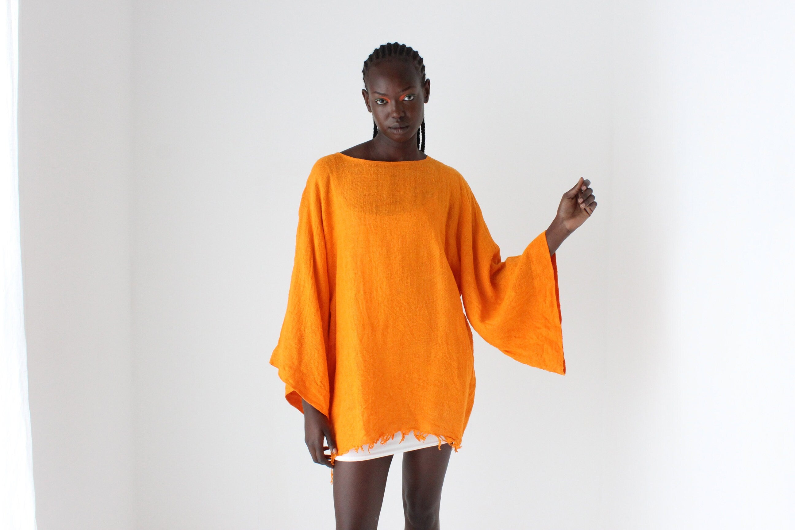 90s Relaxed Flax Flare Sleeve Smock