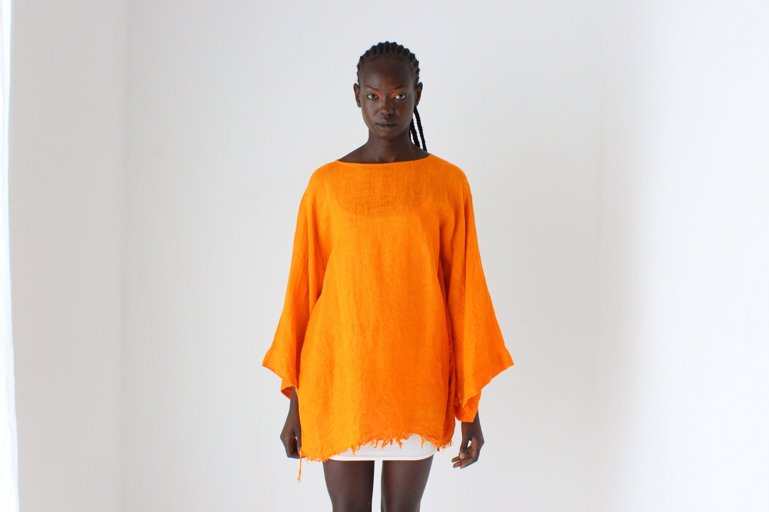 90s Relaxed Flax Flare Sleeve Smock